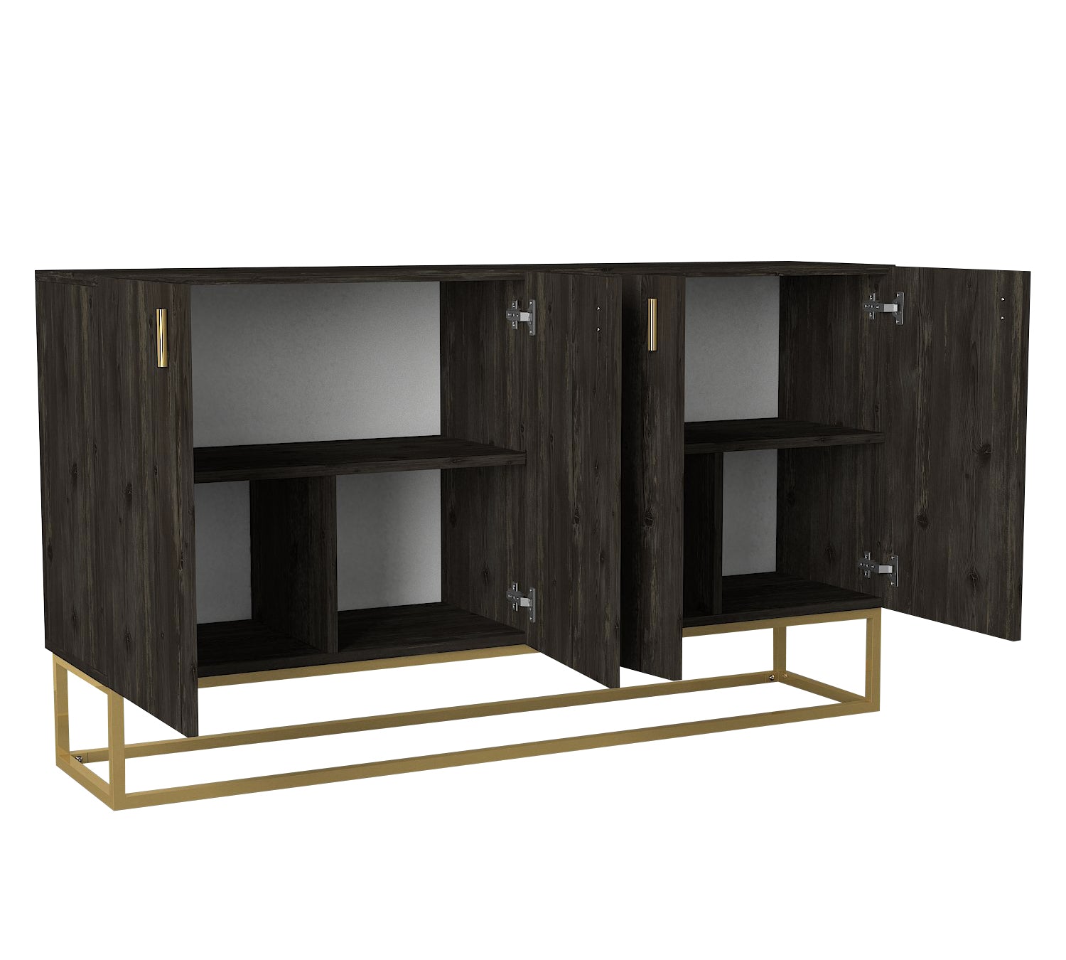 Sideboard Theodora Rebab 4 Türig Gold mit Metall Füße