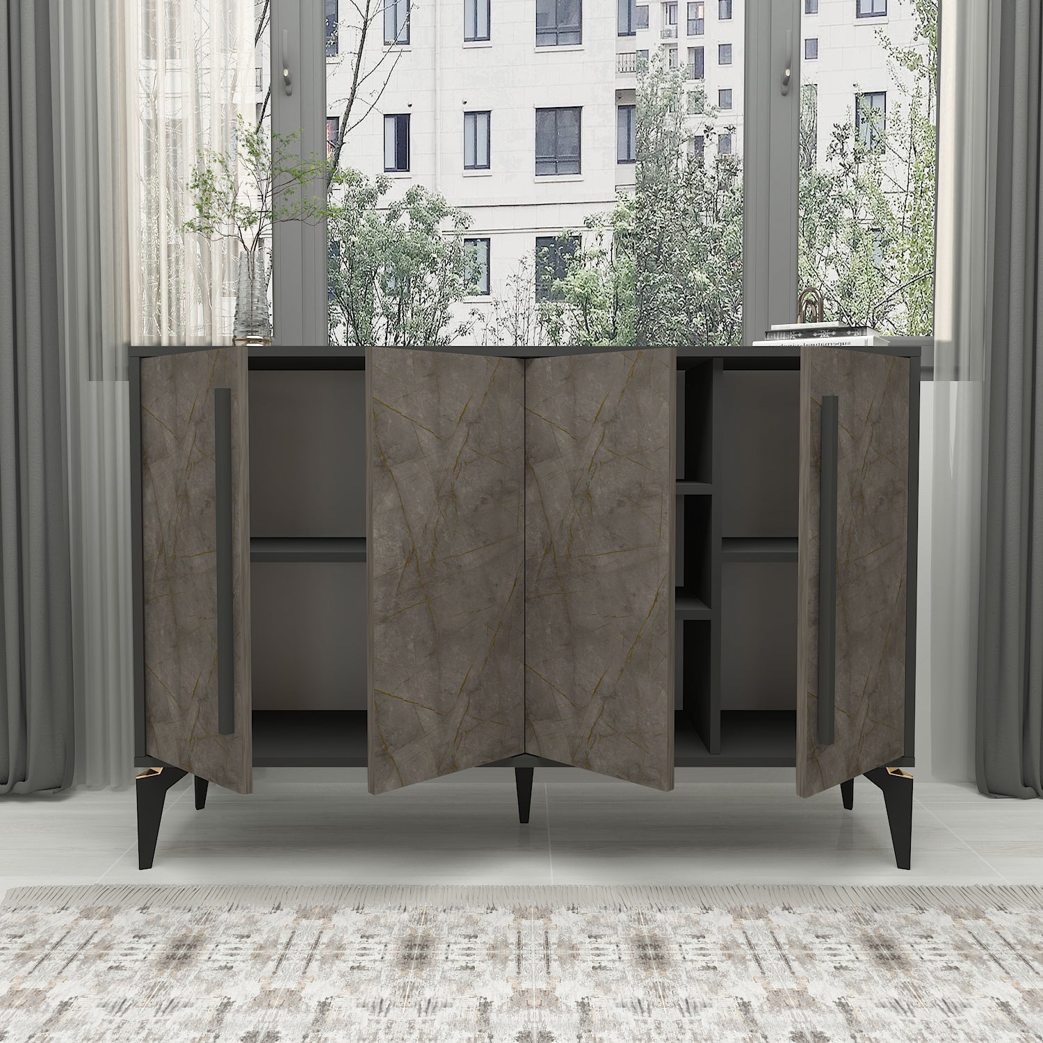 Sideboard Majör Anthrazit Beige 4 Türig 9888