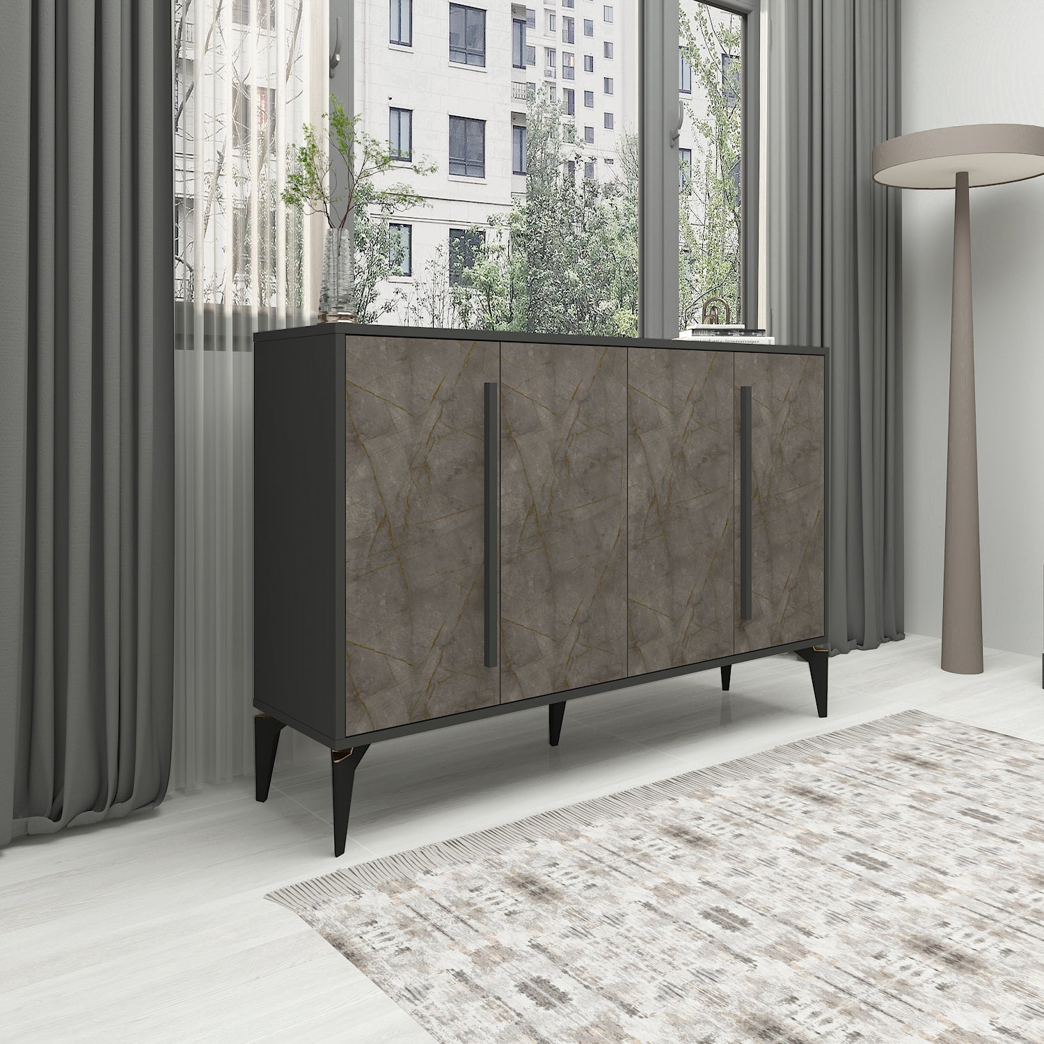 Sideboard Majör Anthrazit Beige 4 Türig 9888