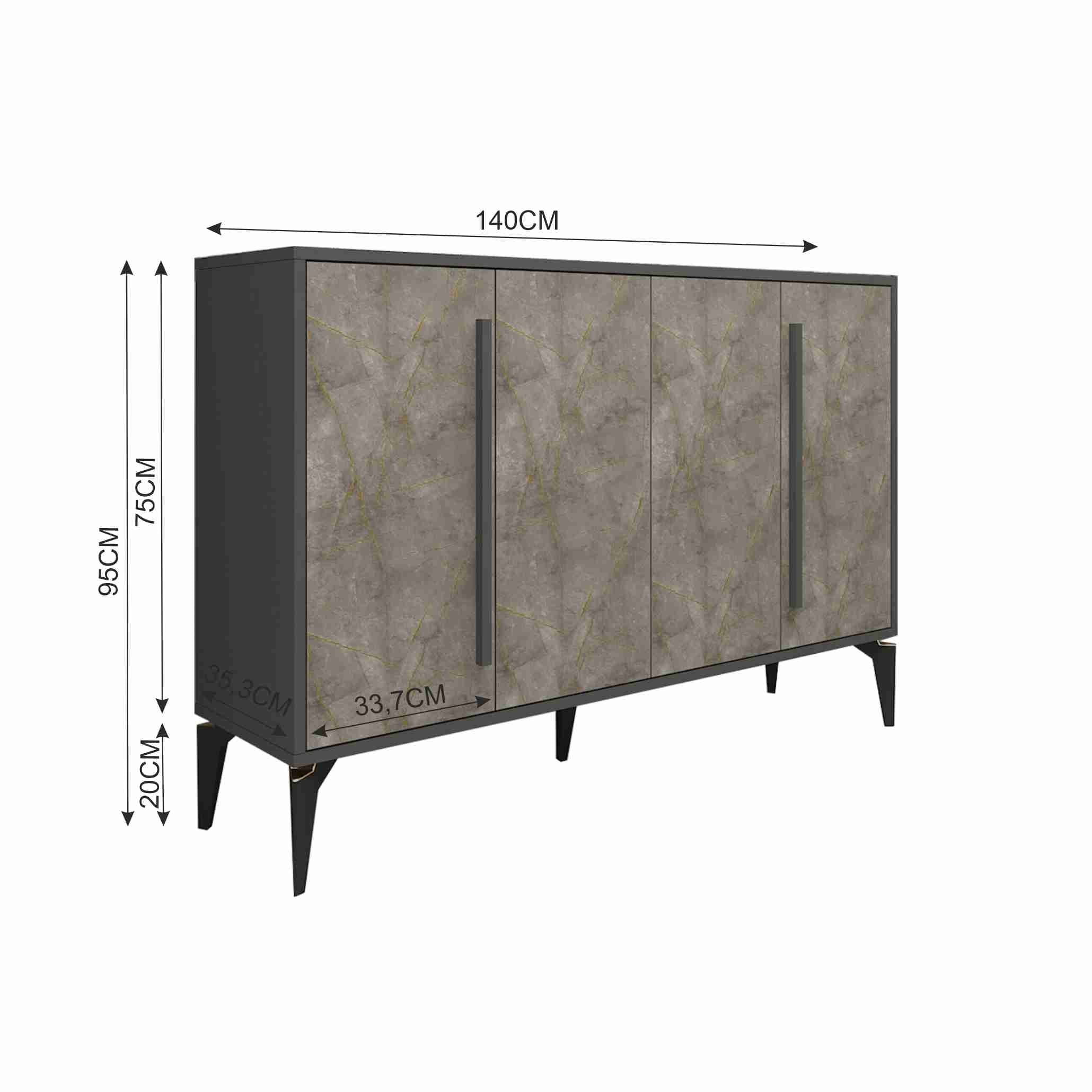 Sideboard Majör Anthrazit Beige 4 Türig 9888