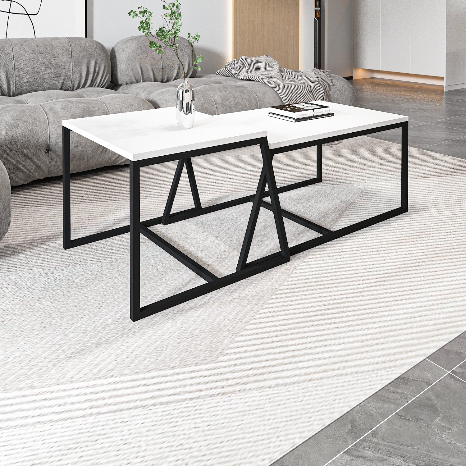 Couchtisch 2er Set Between Weiß mit Metall Füße