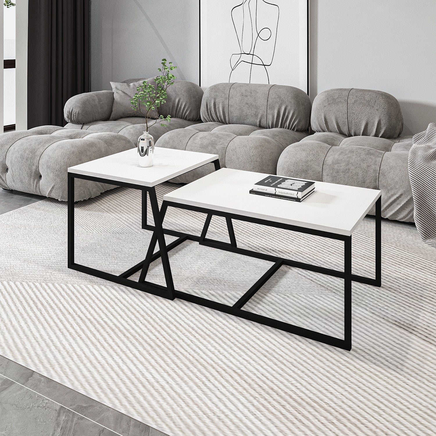 Couchtisch 2er Set Between Weiß mit Metall Füße