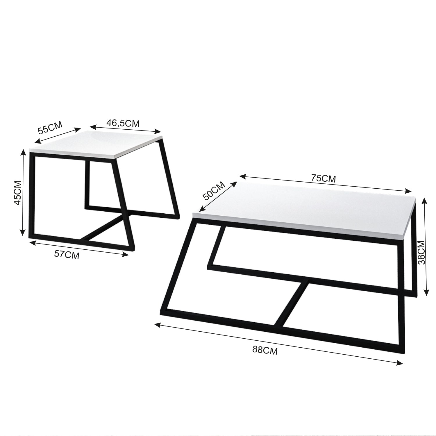 Couchtisch 2er Set Between Weiß mit Metall Füße