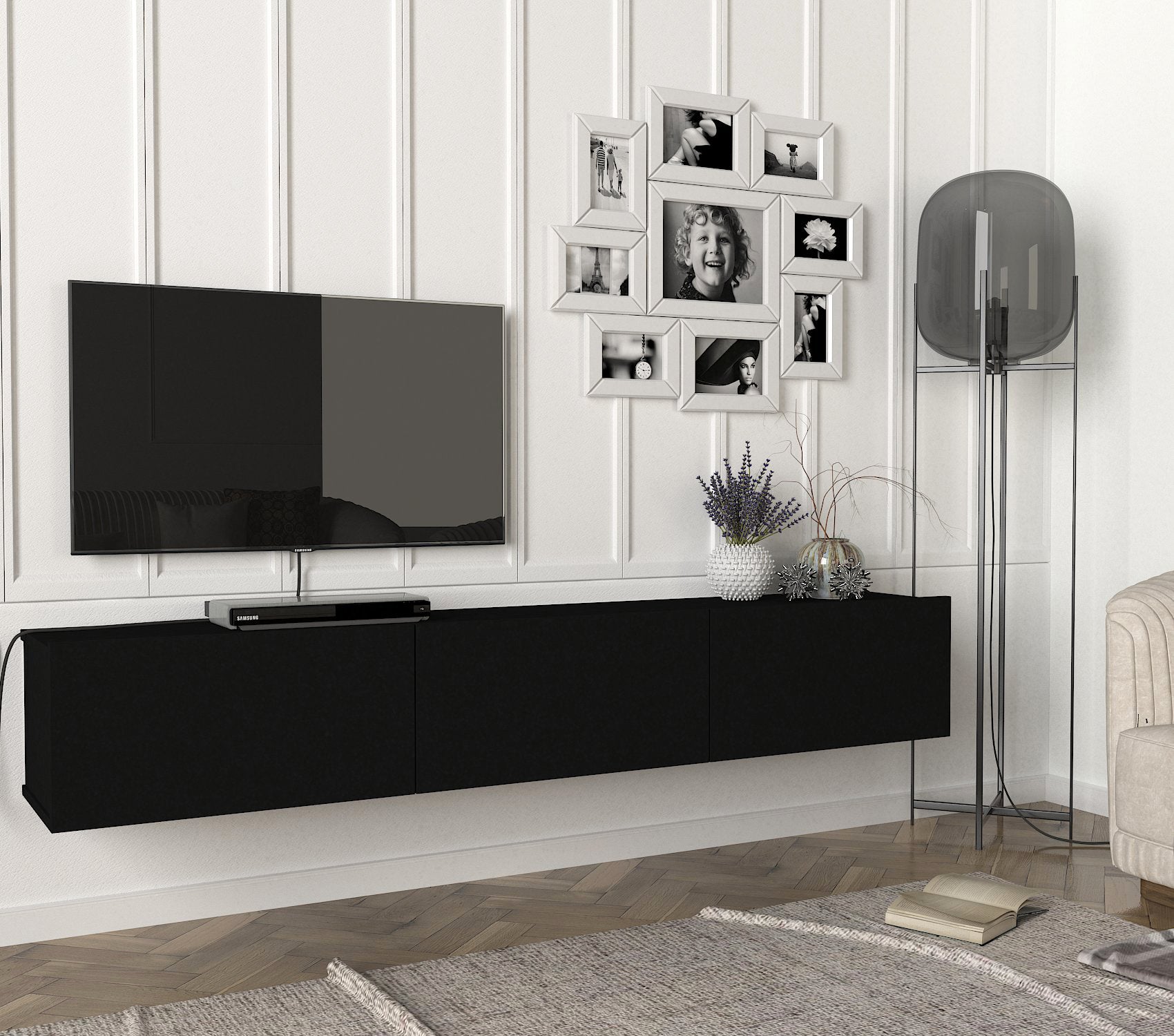 TV Lowboard Hängend Damla Modern Schwarz 180 cm