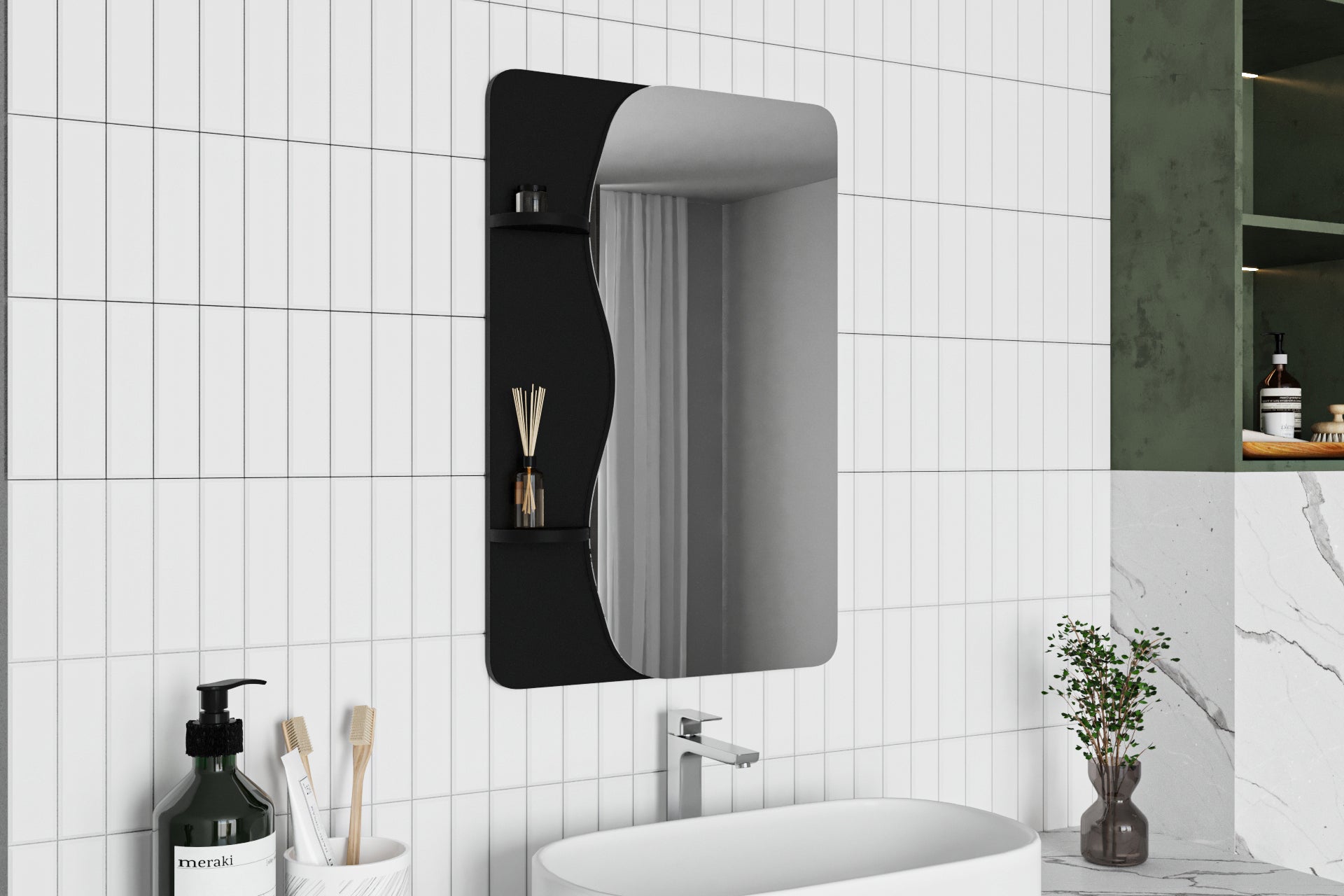 Wandspiegel Velvet Schwarz 60x90 cm mit Regalen