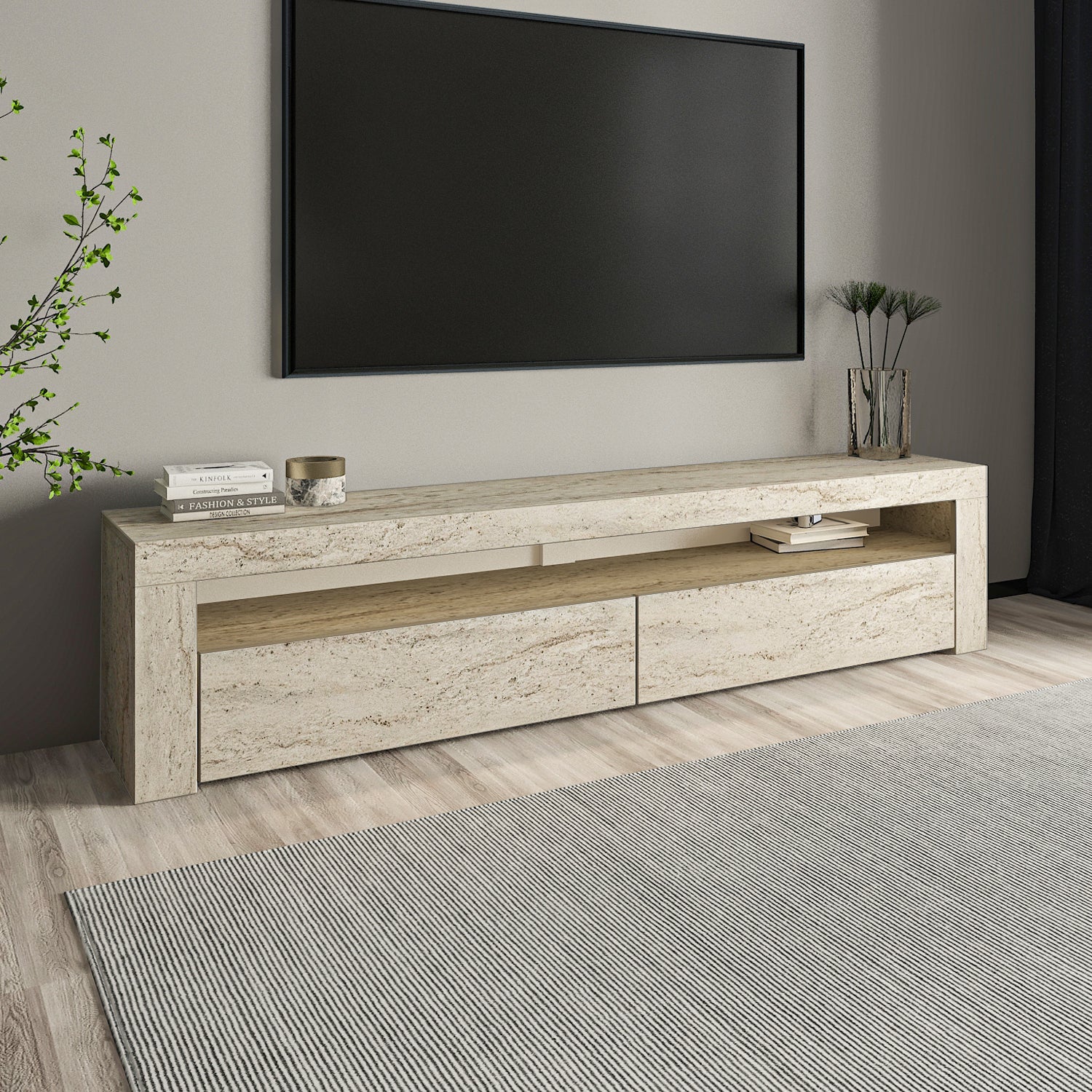 TV Lowboard Bati Granitoptik mit LED-Leuchten 93311