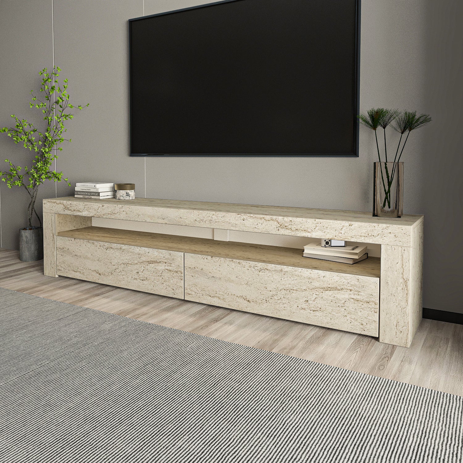 TV Lowboard Bati Granitoptik mit LED-Leuchten 93311
