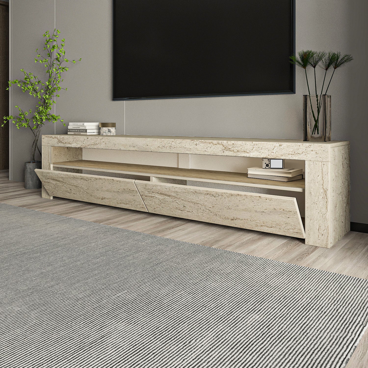 TV Lowboard Bati Granitoptik mit LED-Leuchten 93311