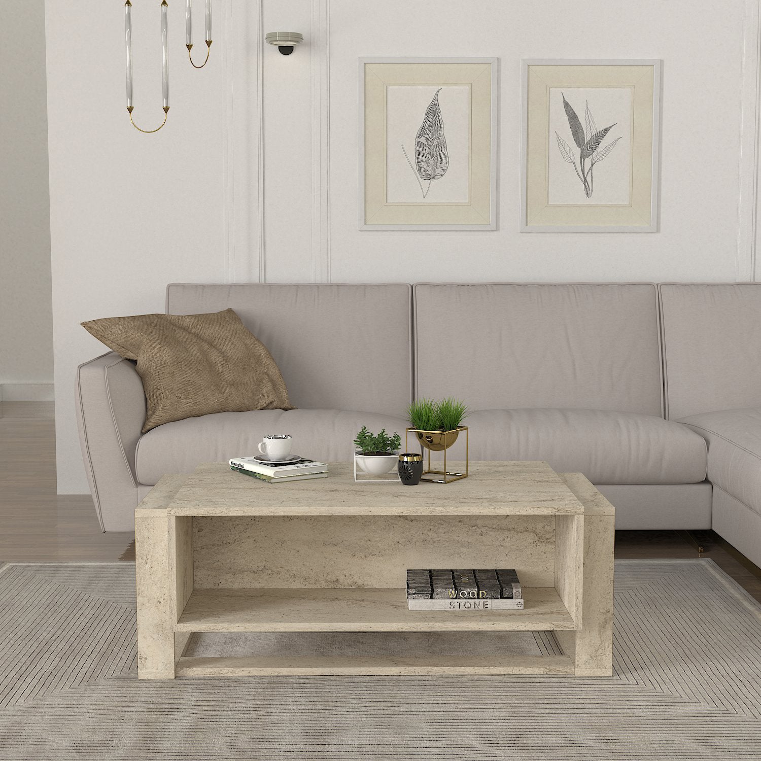 Couchtisch Bianco Beige Granit Optik