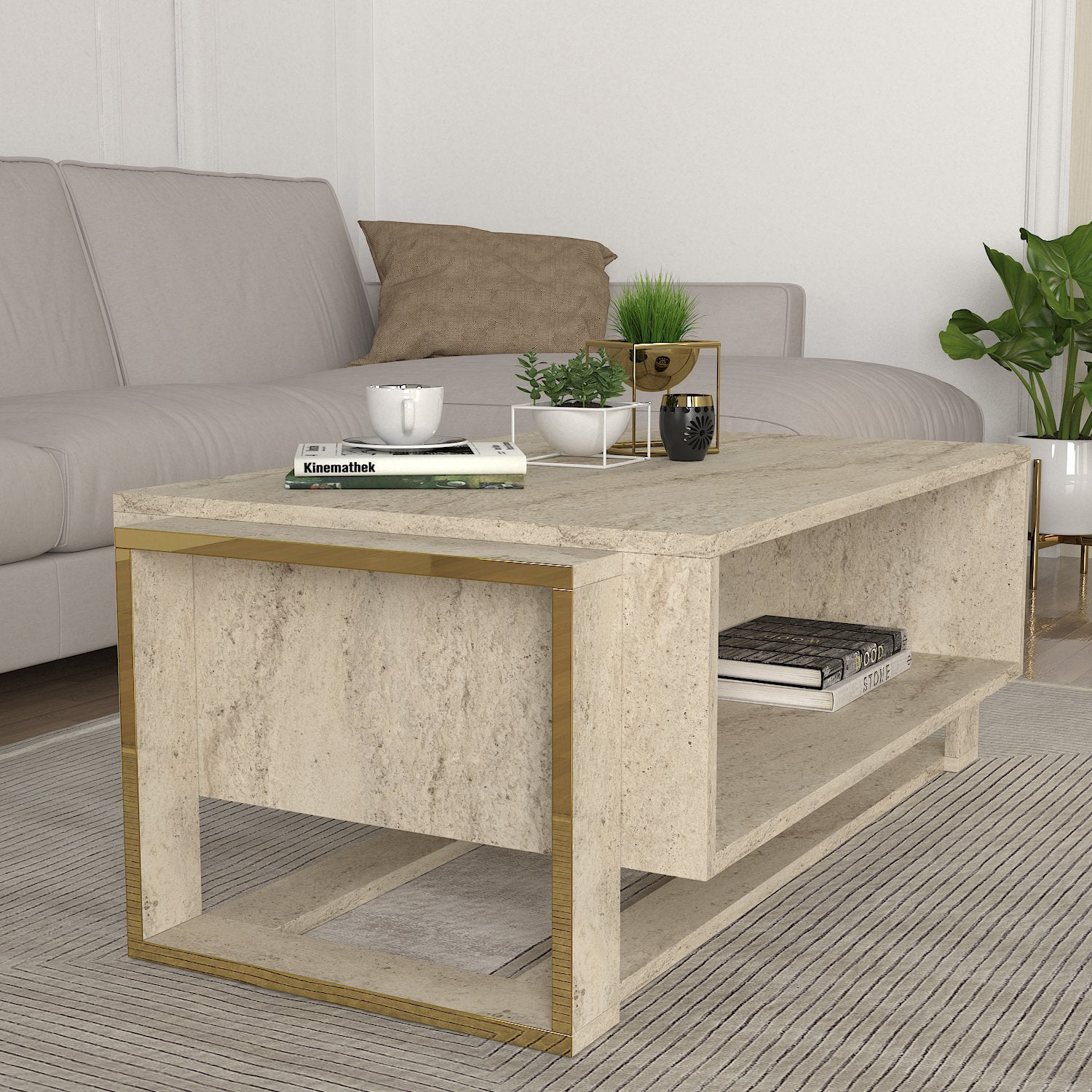 Couchtisch Bianco Beige Granit Optik
