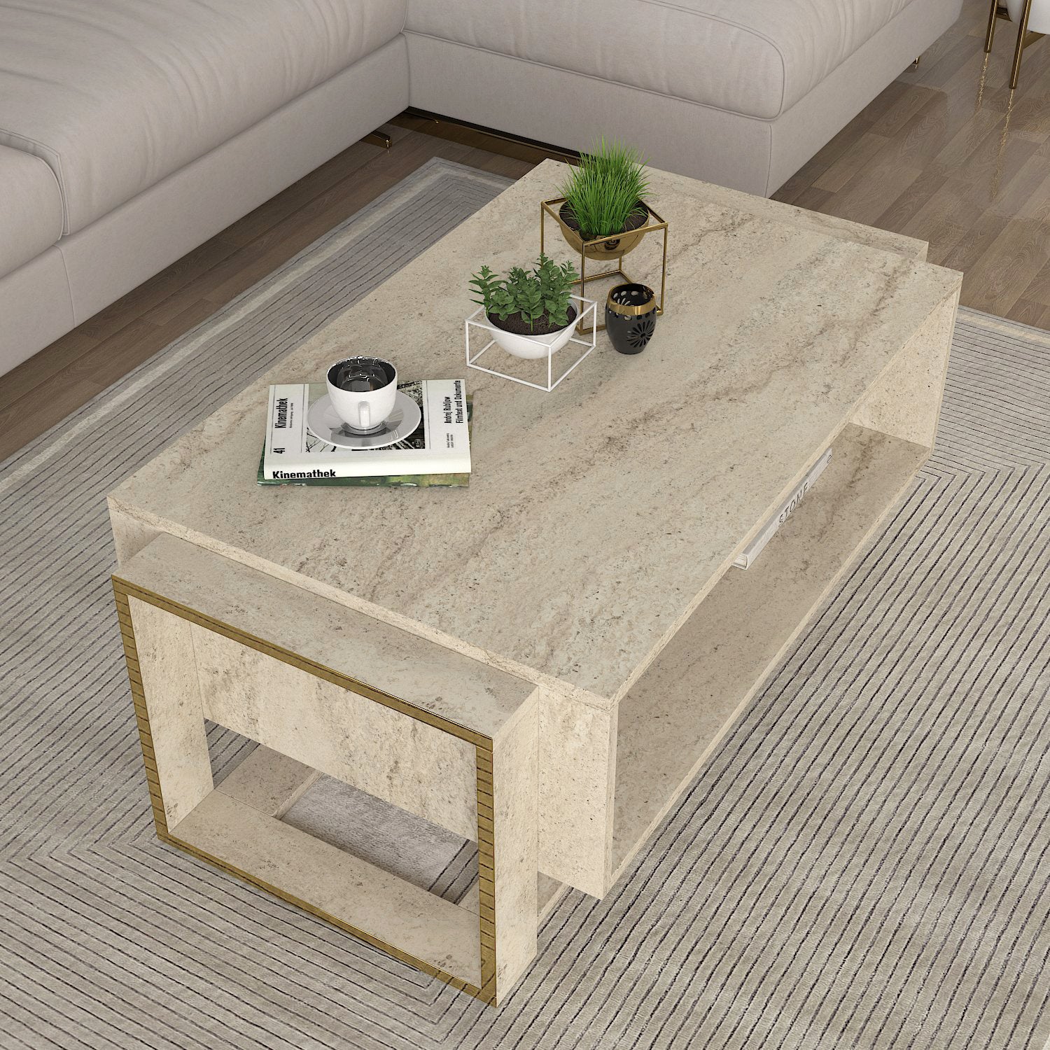 Couchtisch Bianco Beige Granit Optik
