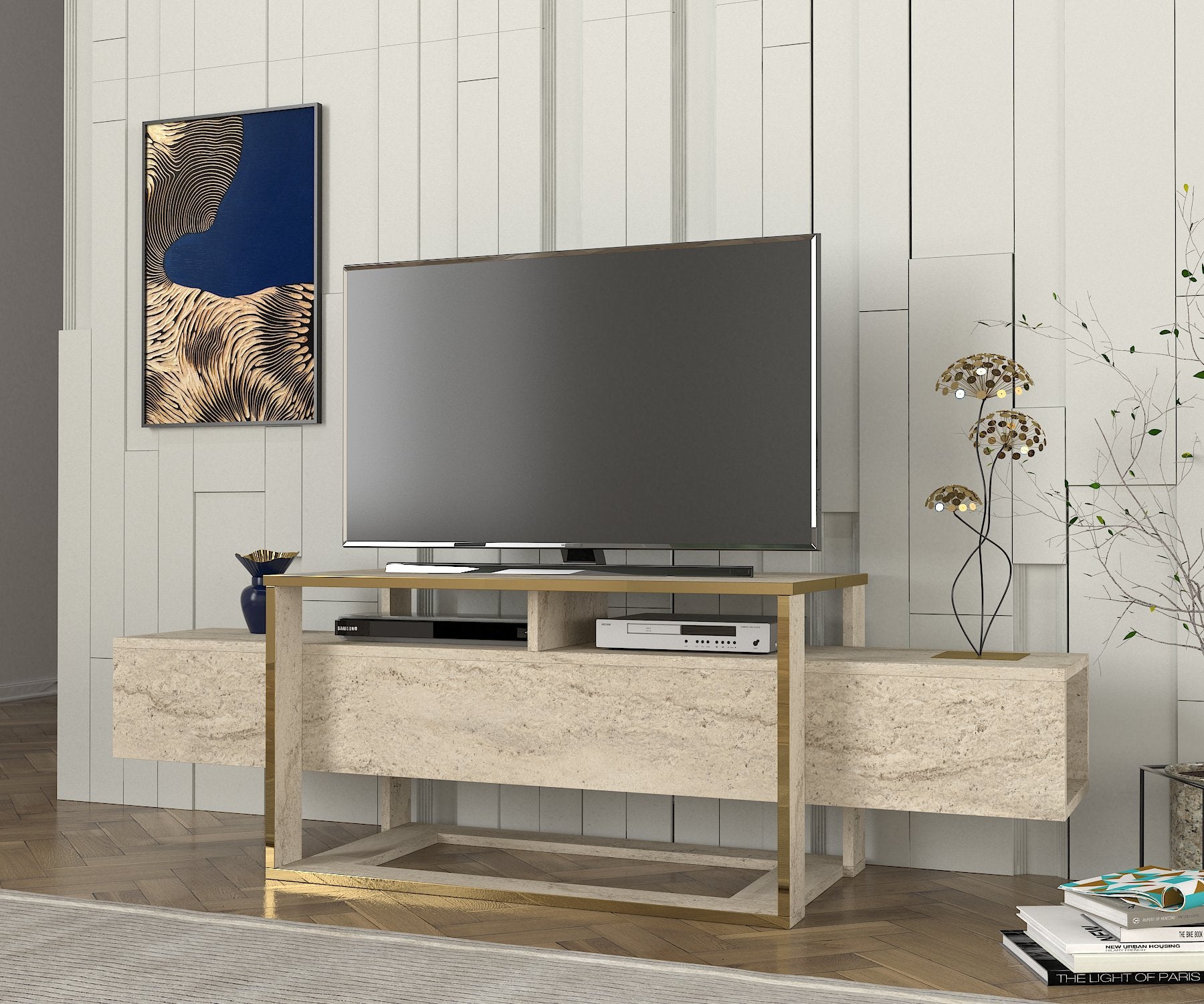 Tv Lowboard Bianco Beige Granit Optik 2499