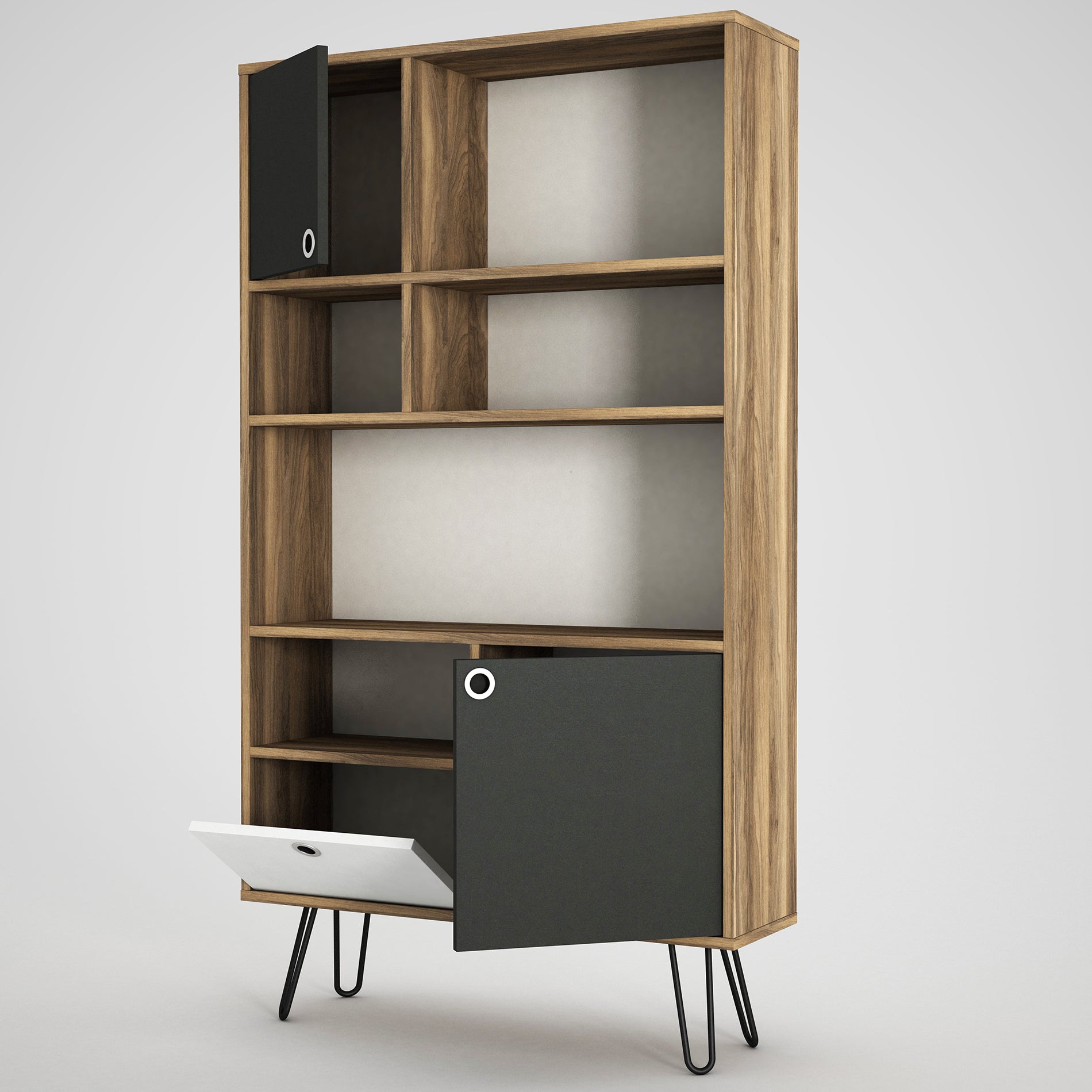 Bücherregal Karamell mit Metallfüße Walnuss Anthrazit