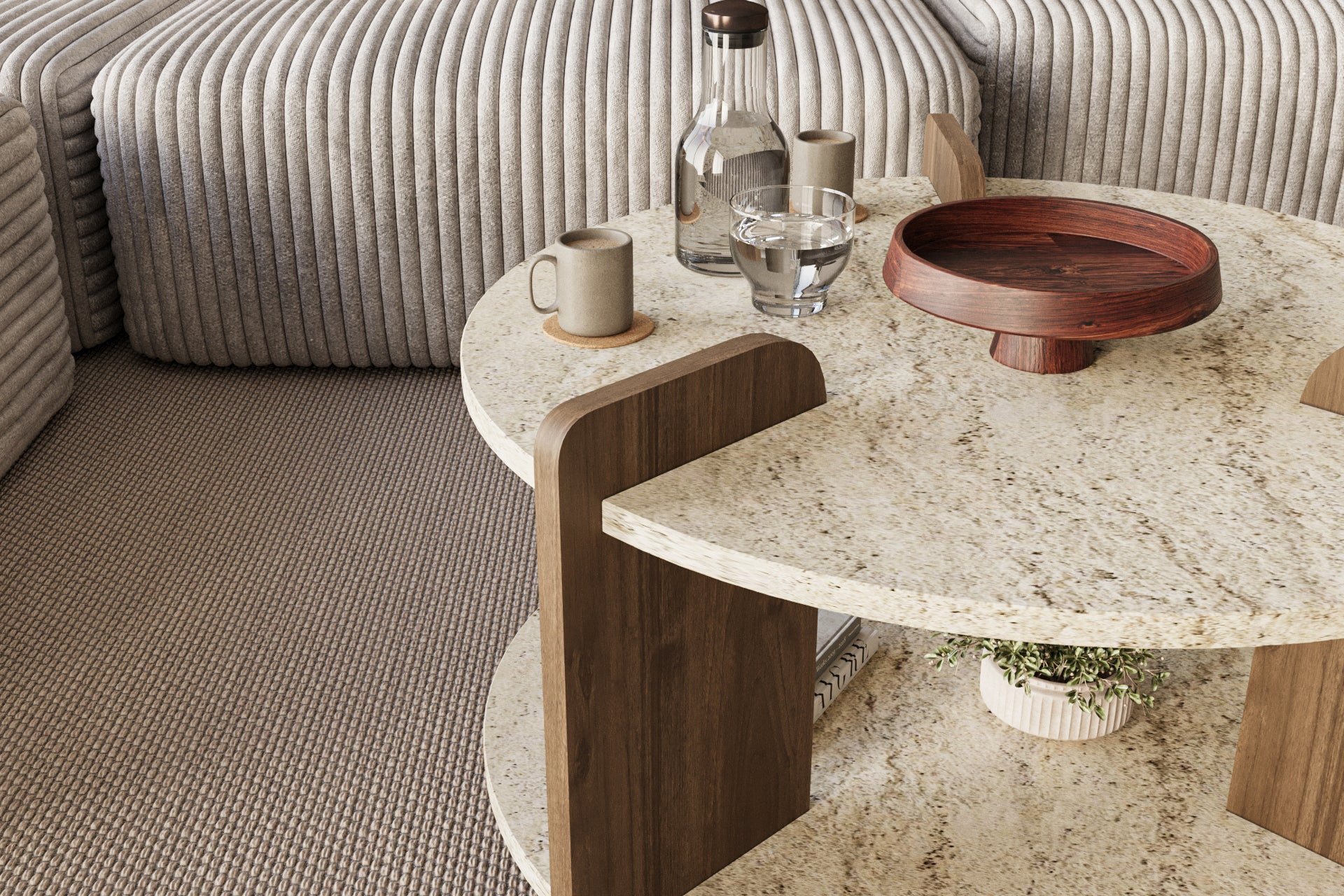 Couchtisch Glist Travertin Braun Granit Optik 70x45 cm