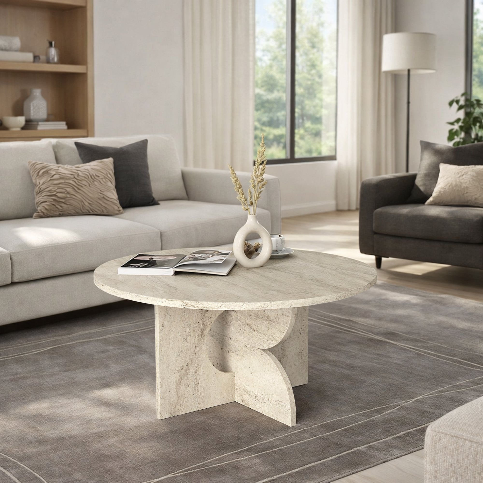 Couchtisch Enigma Beige Travertin Optik 75 cm Rund