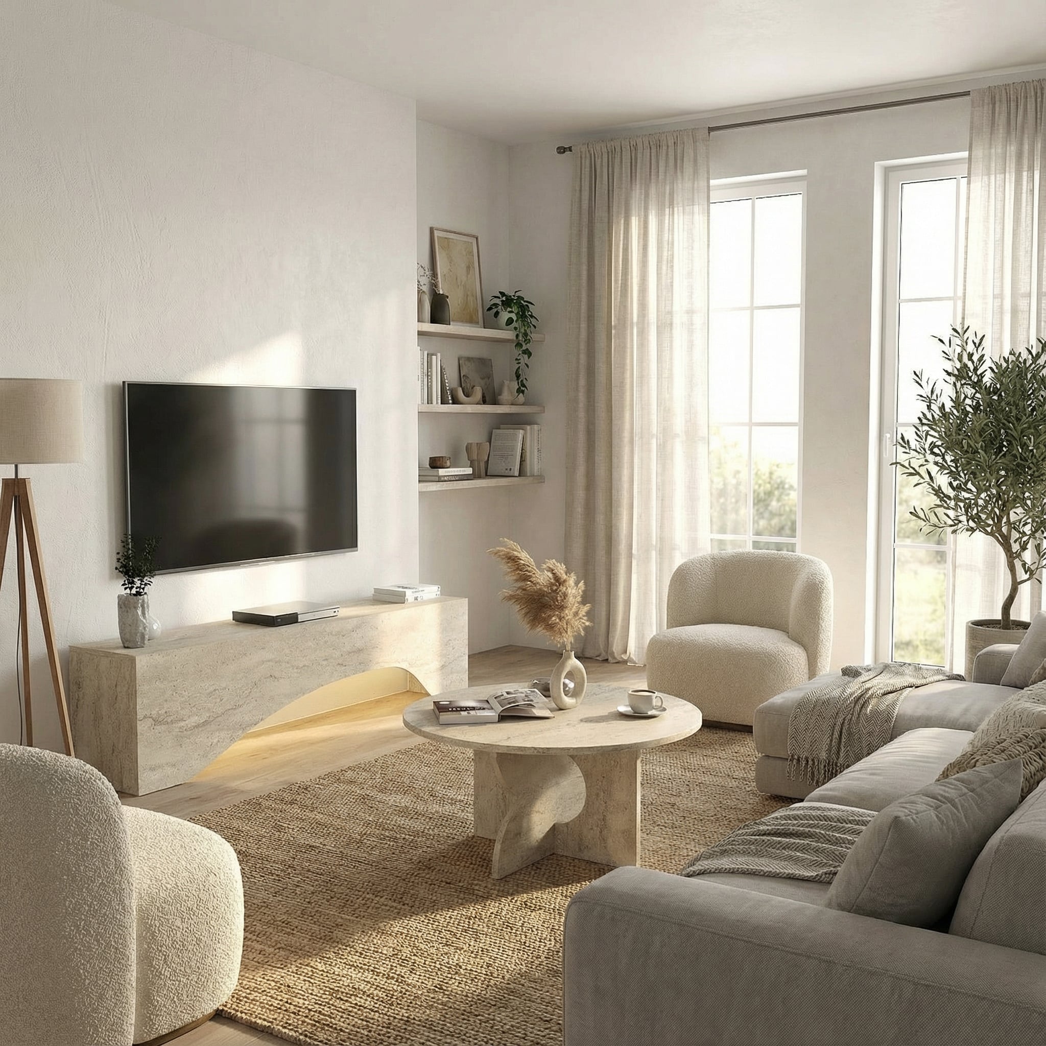 Couchtisch Enigma Beige Travertin Optik 75 cm Rund