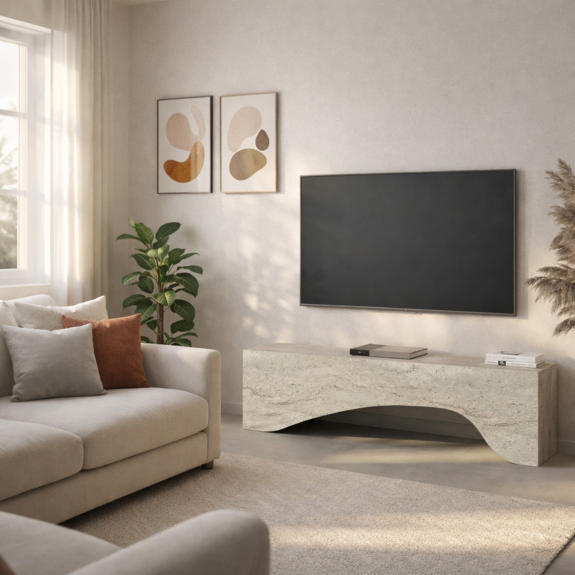TV Lowboard Enigma Beige Travertin Optik