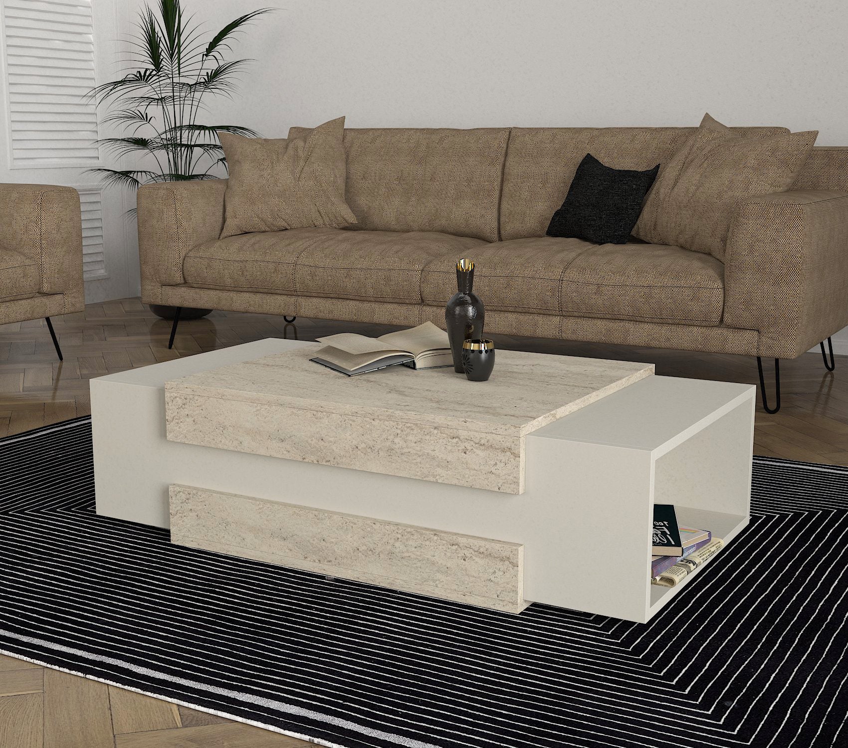 Couchtisch Nora Beige Grau Granit Optik