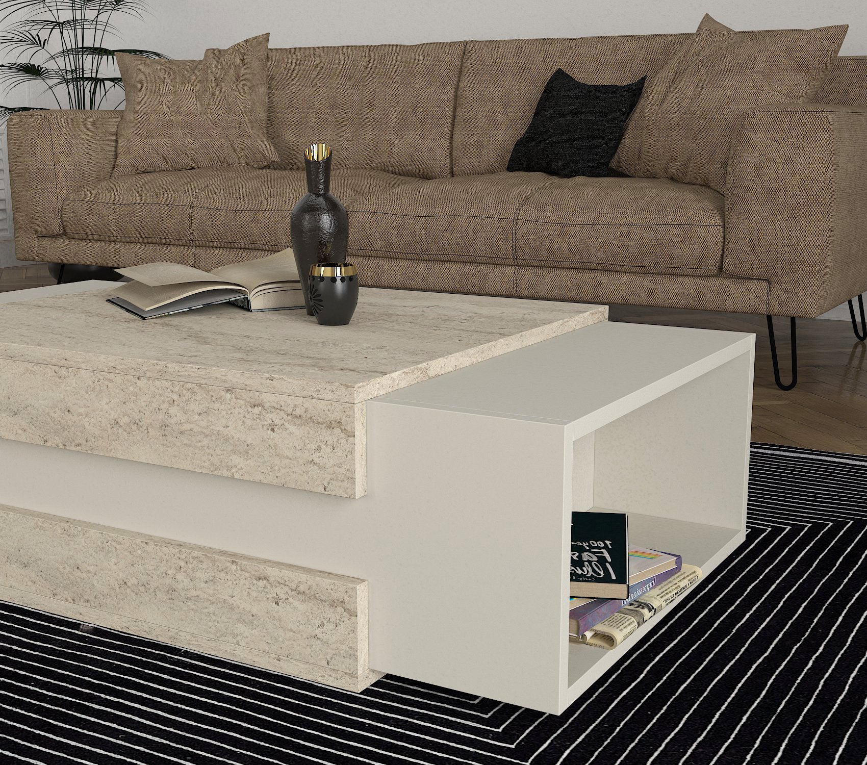 Couchtisch Nora Beige Grau Granit Optik