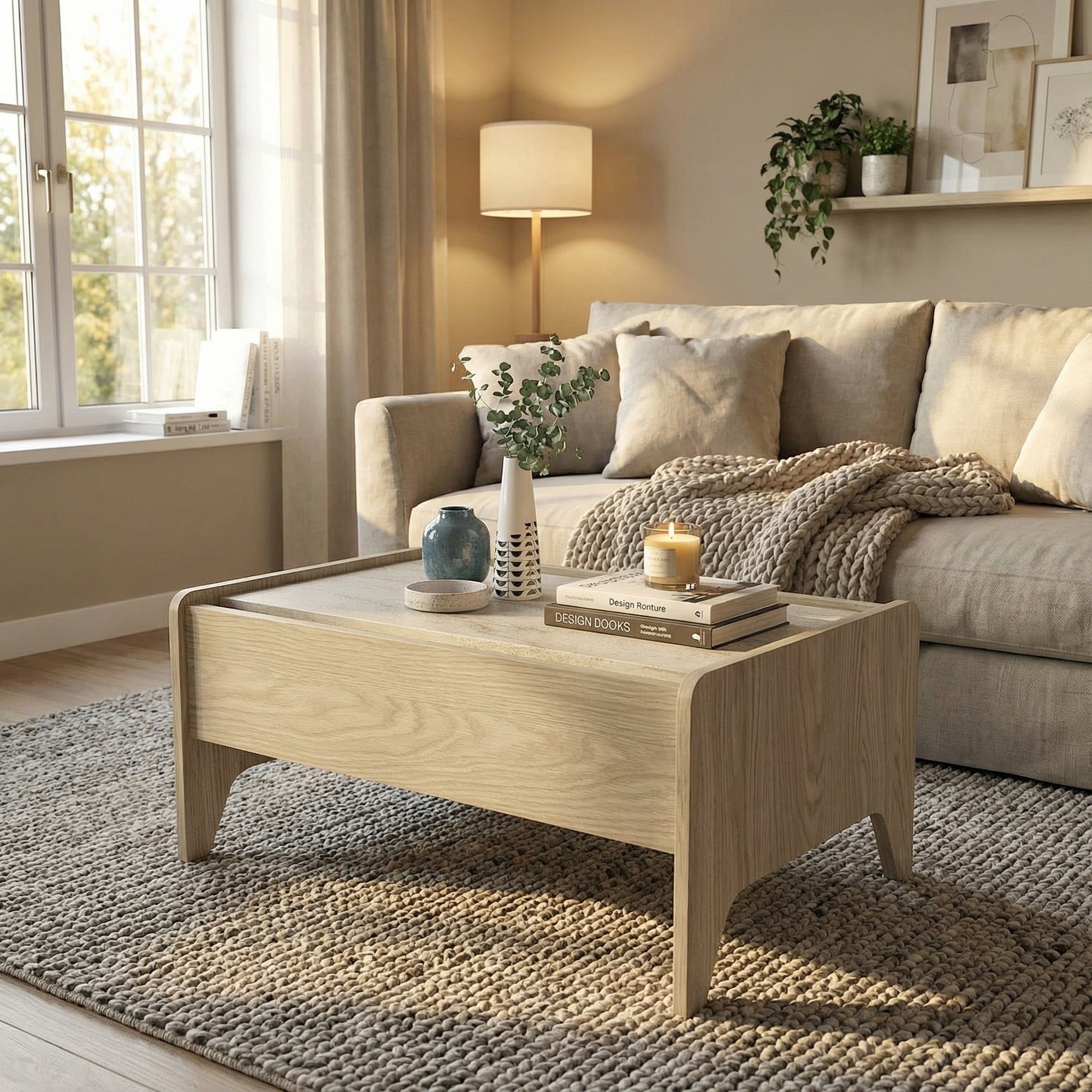 Couchtisch Jewel Eiche Natur Beige - Travertin