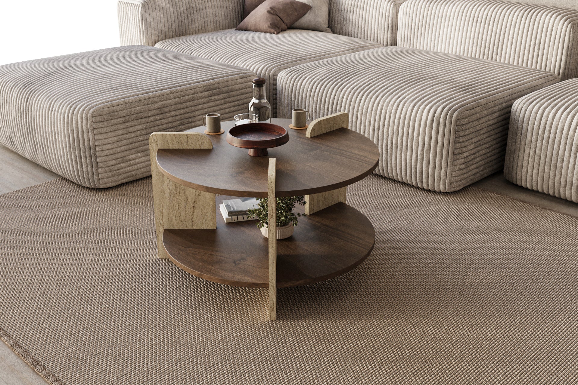 Couchtisch Glist Travertin Braun Granit Optik 70x45 cm