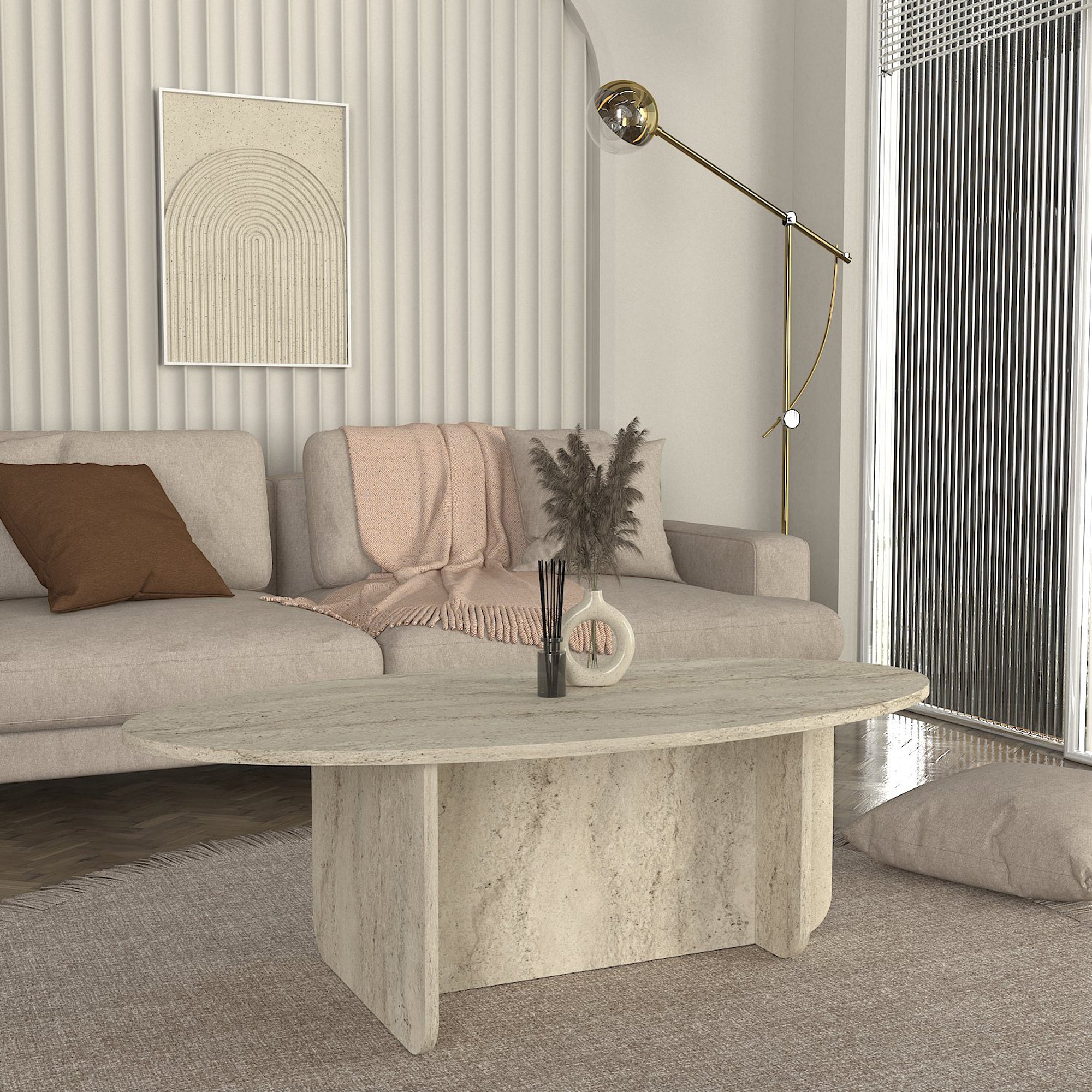 Couchtisch Luminous Beige Travertin Granitoptik 120x60 cm