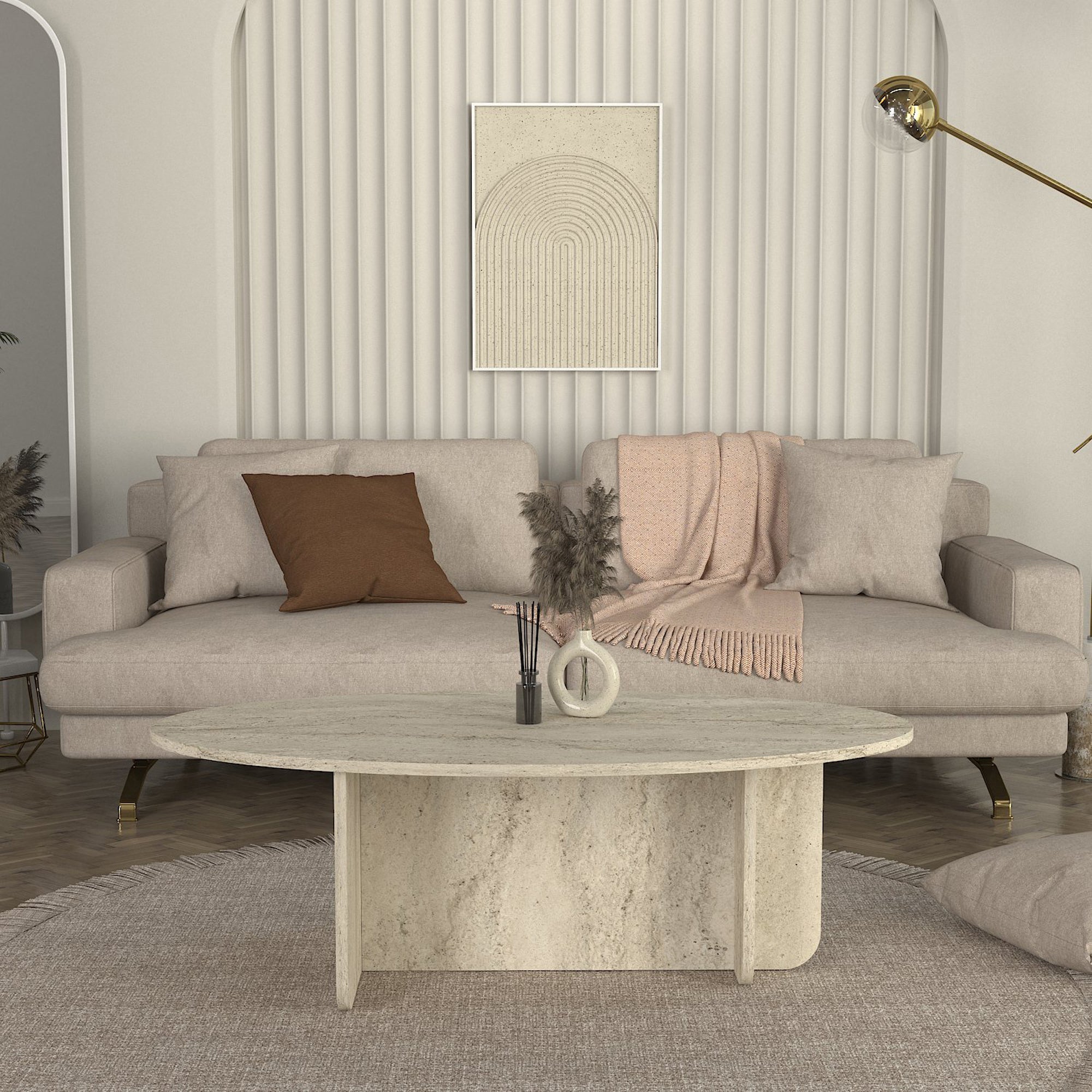 Couchtisch Luminous Beige Travertin Granitoptik 120x60 cm