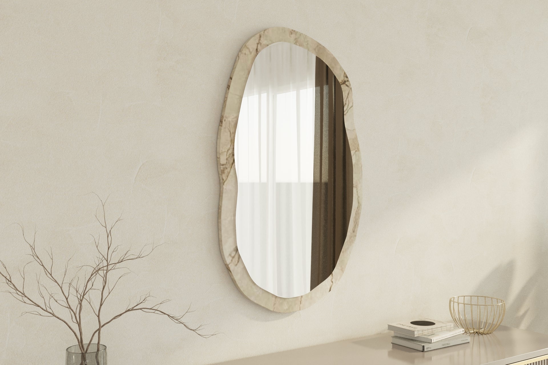 Wandspiegel Asymmetrische Eleganza Marmoroptik Modern 52x86x2 cm