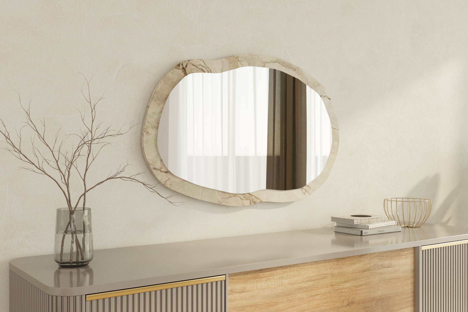 Wandspiegel Asymmetrische Eleganza Marmoroptik Modern 52x86x2 cm