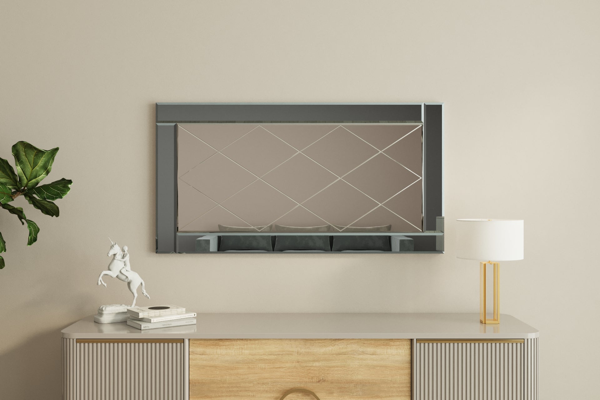 Wandspiegel Luna Grau Rahmen Raute 120x60x2 cm
