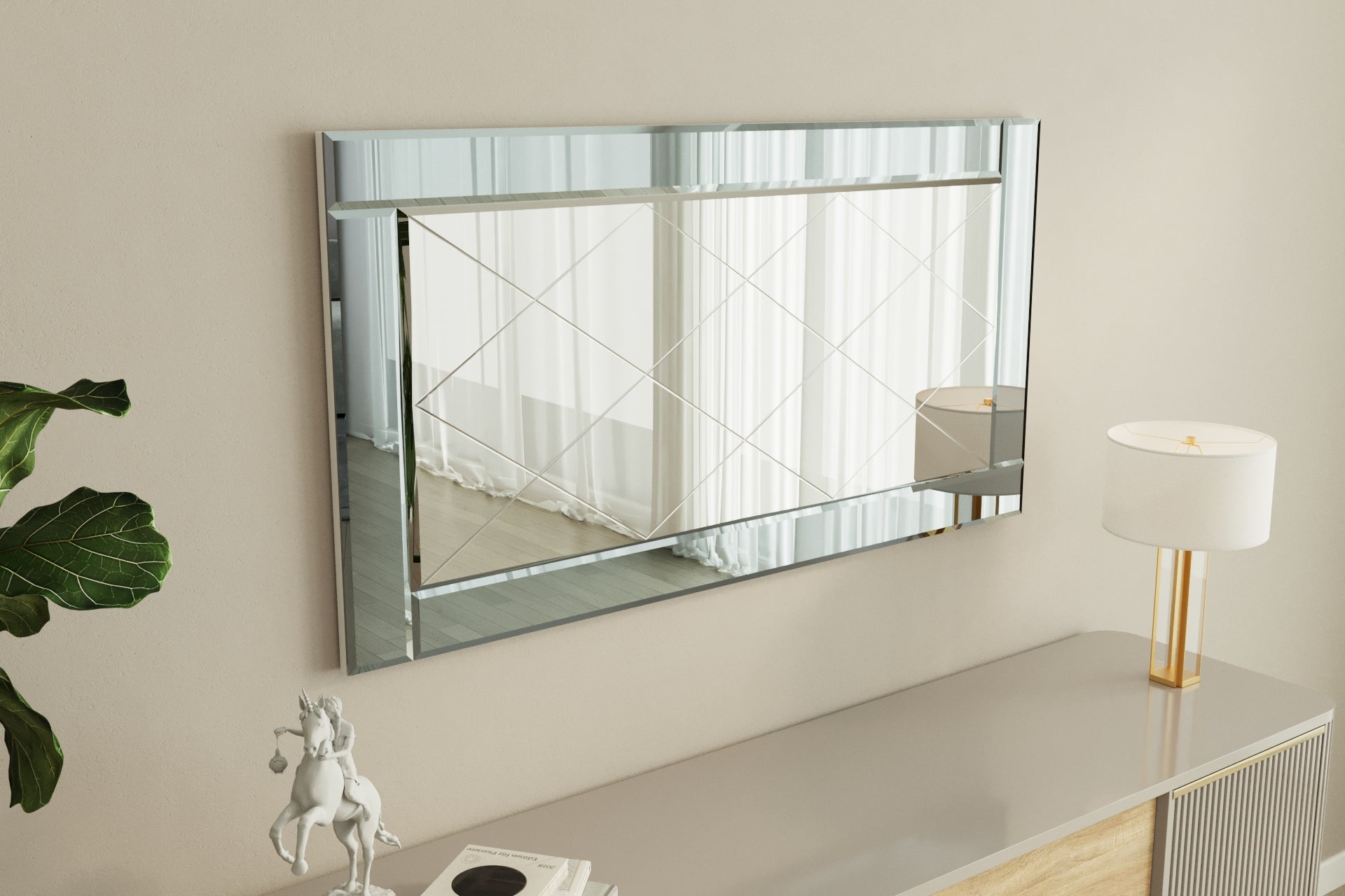 Wandspiegel Luna Grau Rahmen Raute 120x60x2 cm