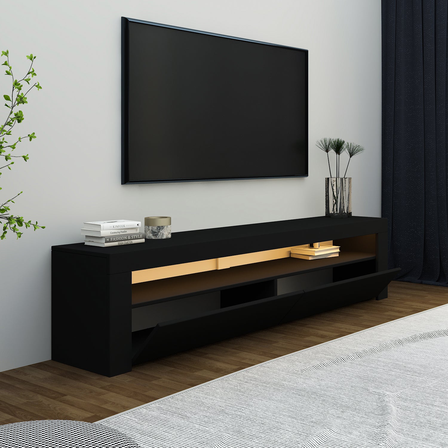 TV-Möbel mit LED-Beleuchtung Schwarz 150 cm