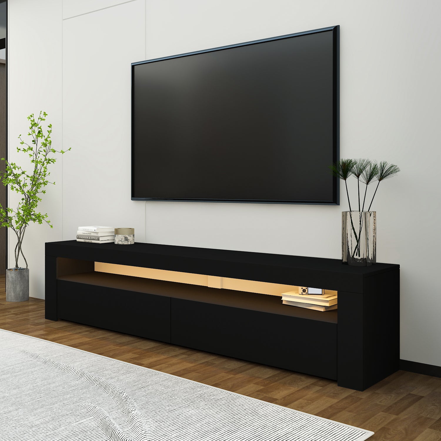 TV-Möbel mit LED-Beleuchtung Schwarz 150 cm