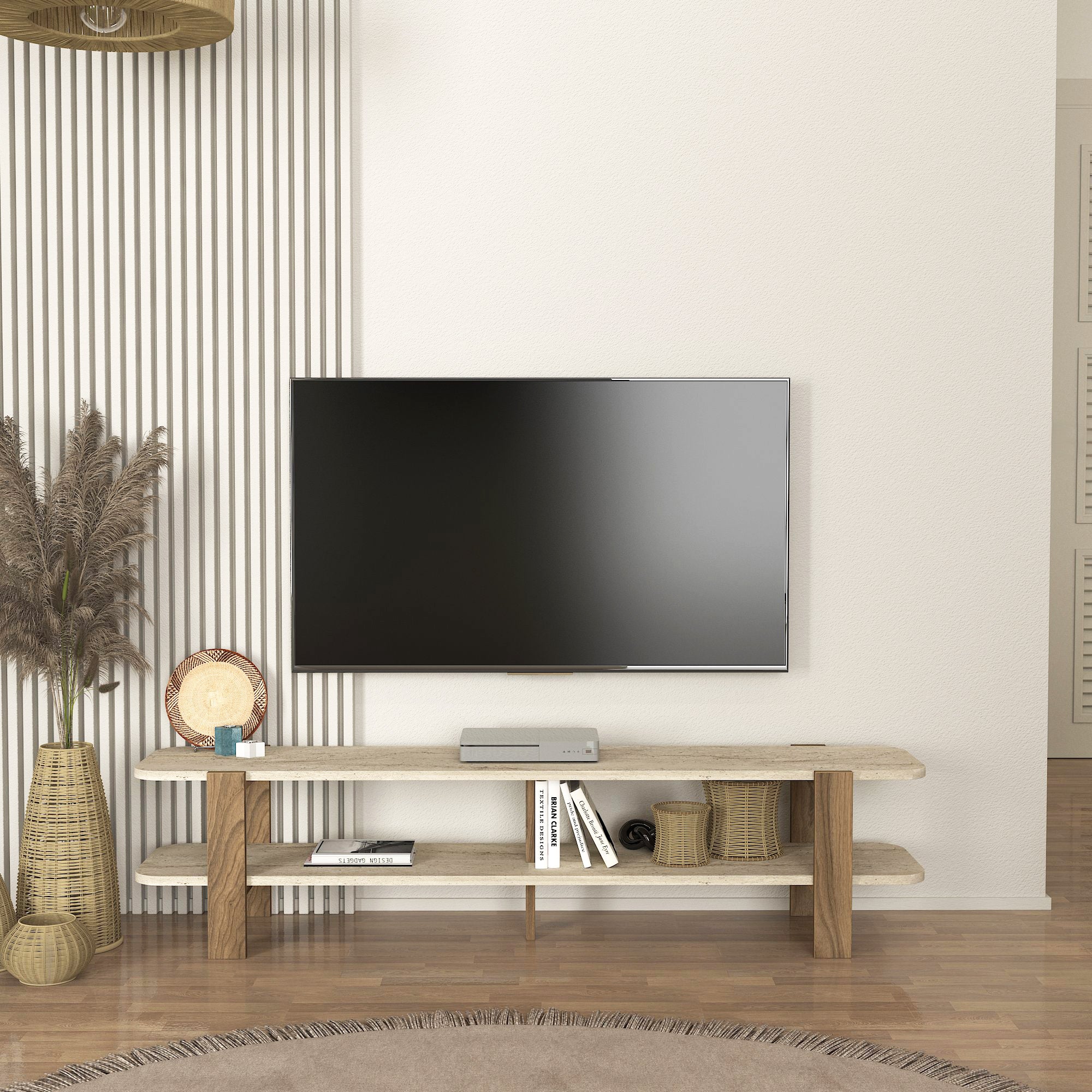 TV Lowboard Glam Granit Optik Travertin Braun