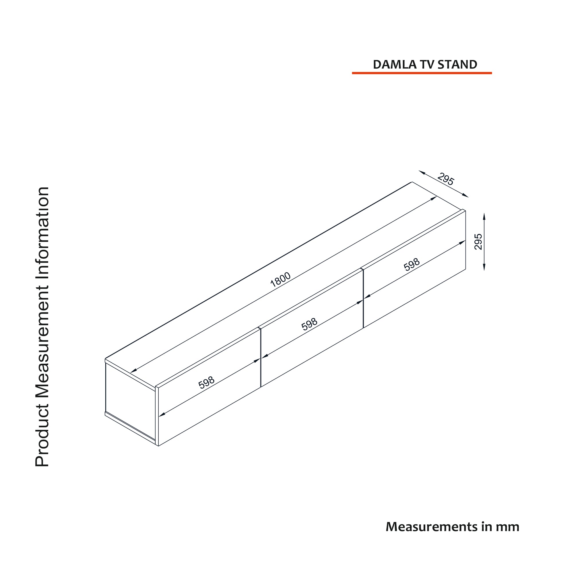 TV Lowboard Hängend Damla Weiß 180 cm