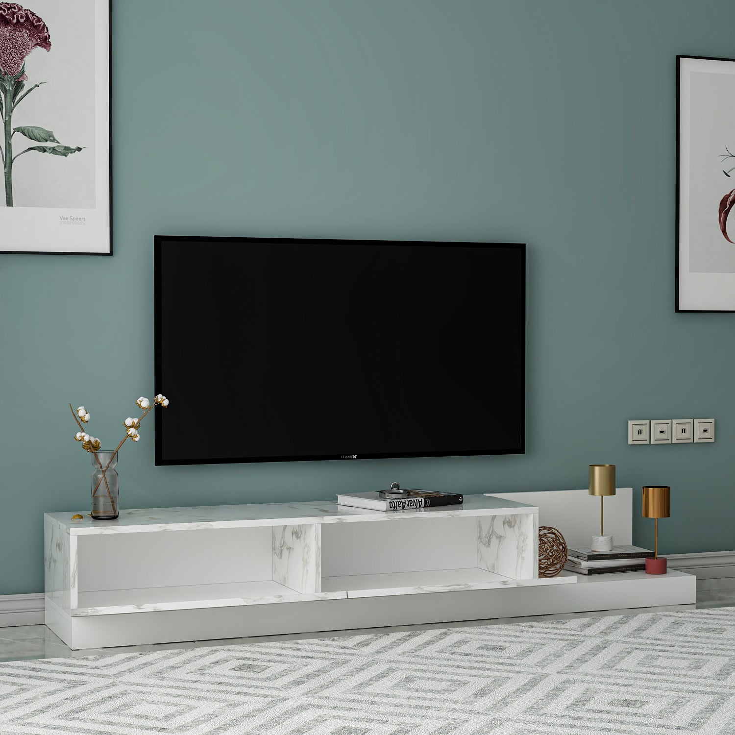 TV Lowboard Majör Weiß (teil Marmor Optik) 9031