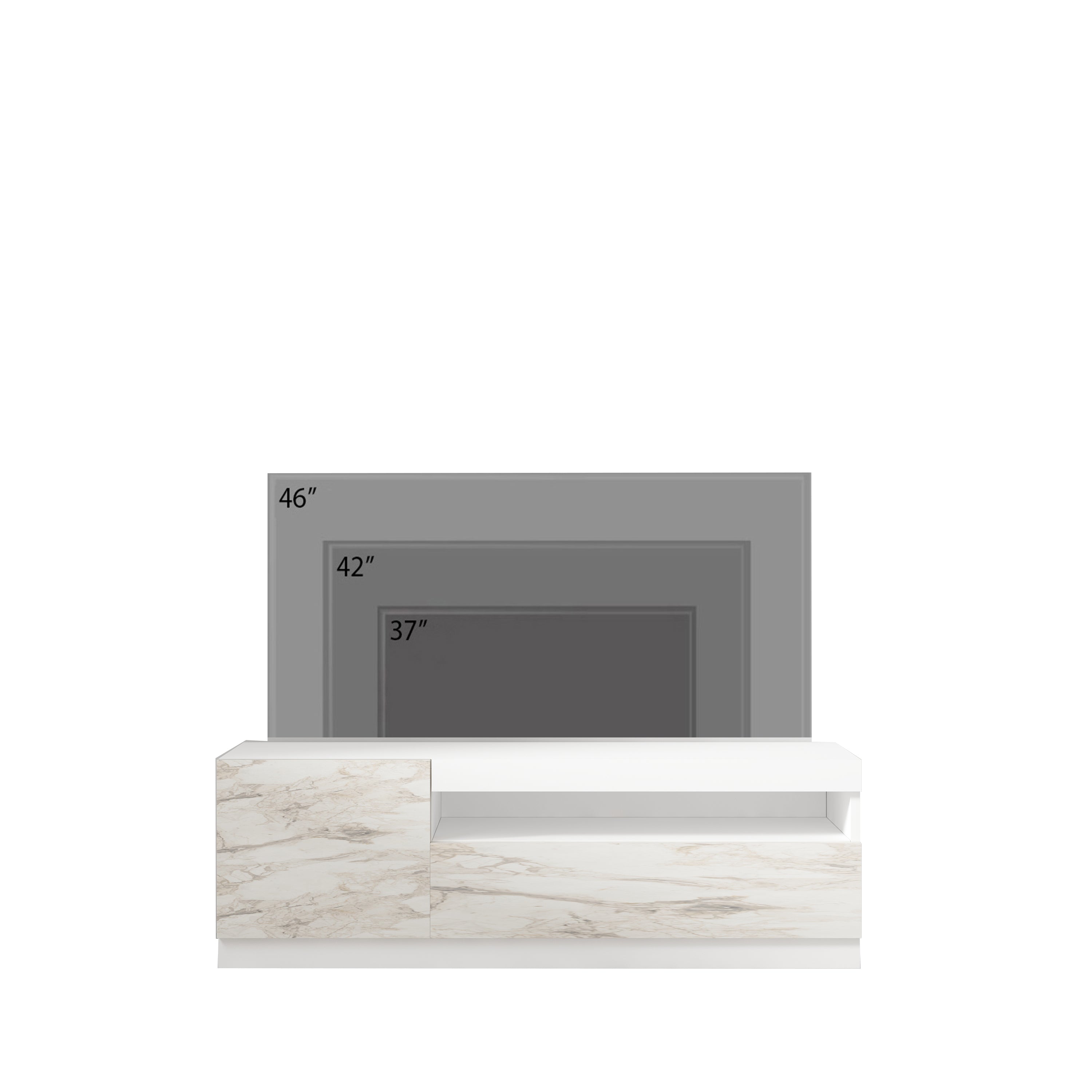 TV Lowboard Weiß mit LED-Leuchten Links 2/2 (teil Marmor Optik) 9505