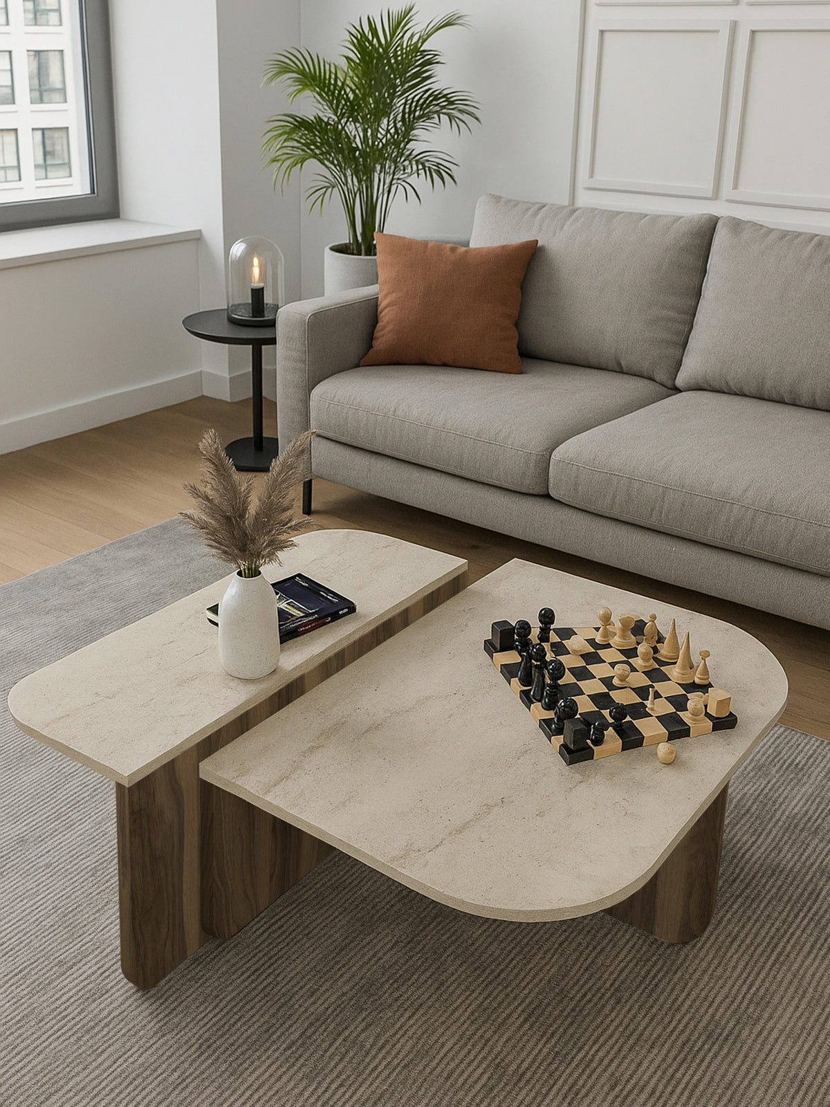 Couchtisch Luxe Beige Travertin Optik Braun 90x90 cm