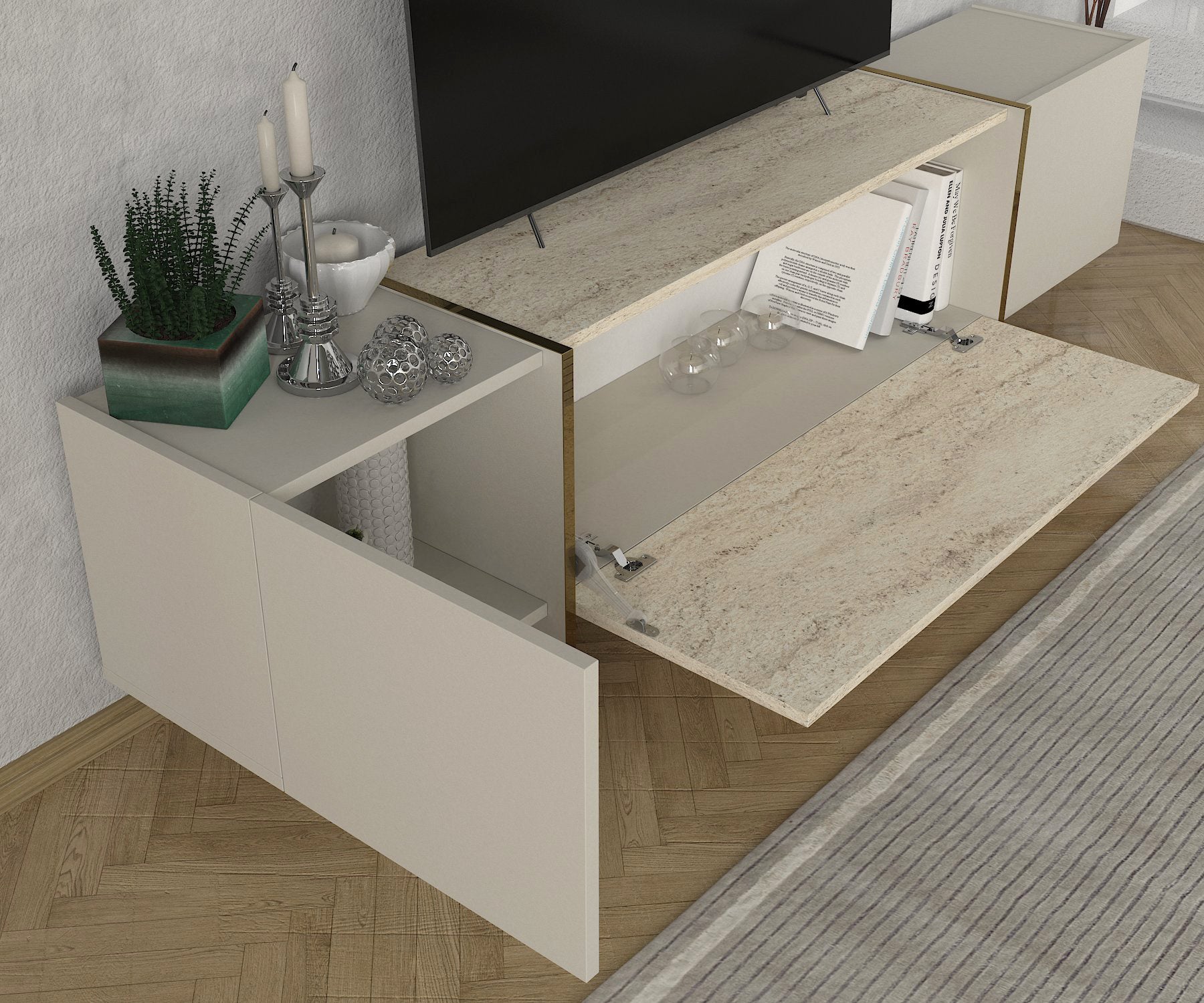 Wohnwand Veyron Beige Granit Optik