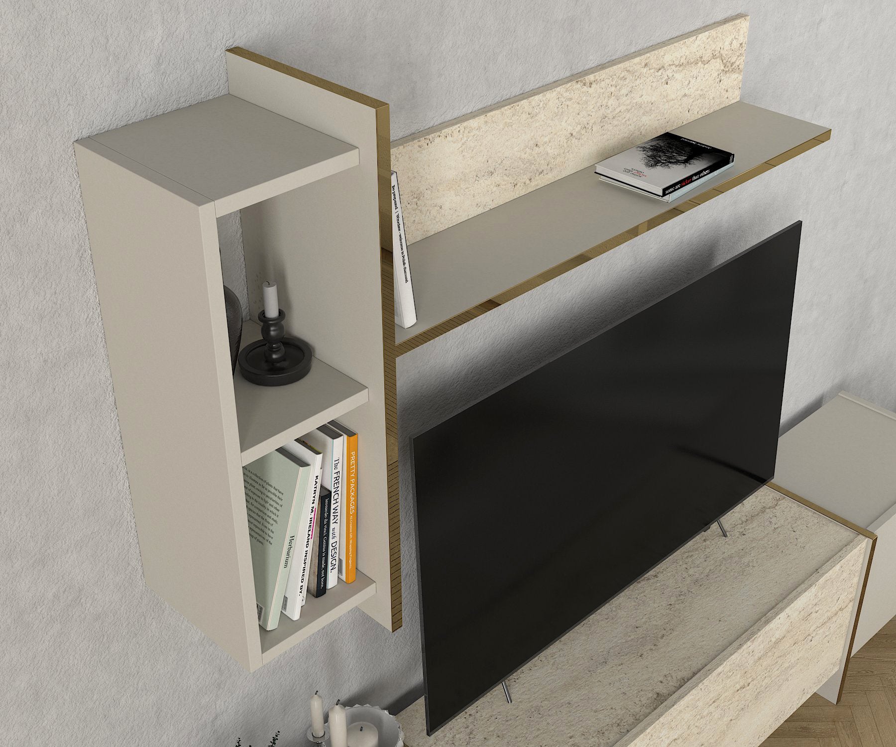 Wohnwand Veyron Beige Granit Optik