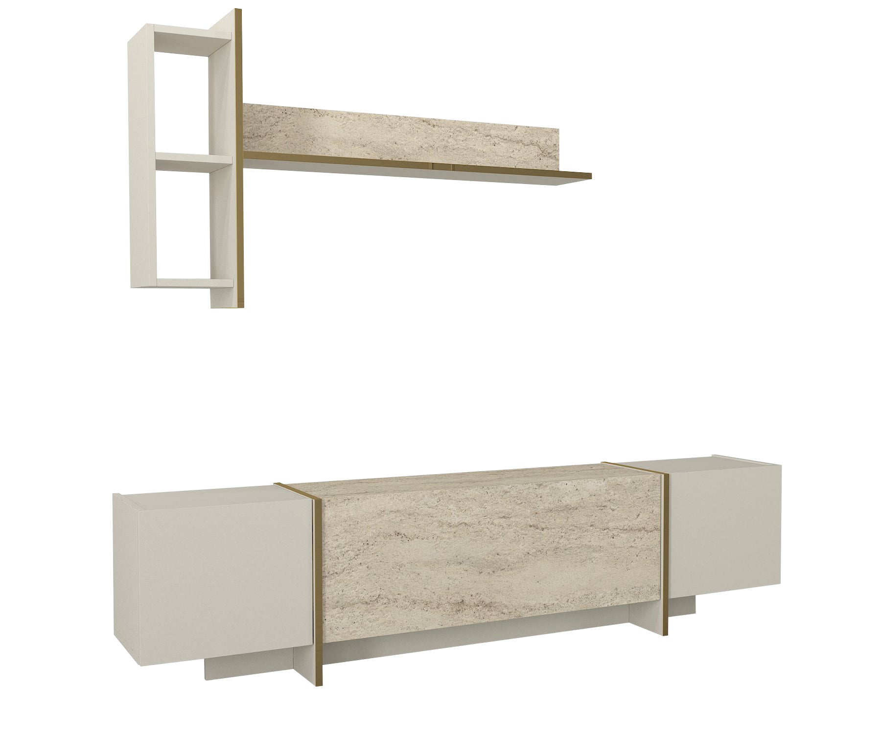 Wohnwand Veyron Beige Granit Optik