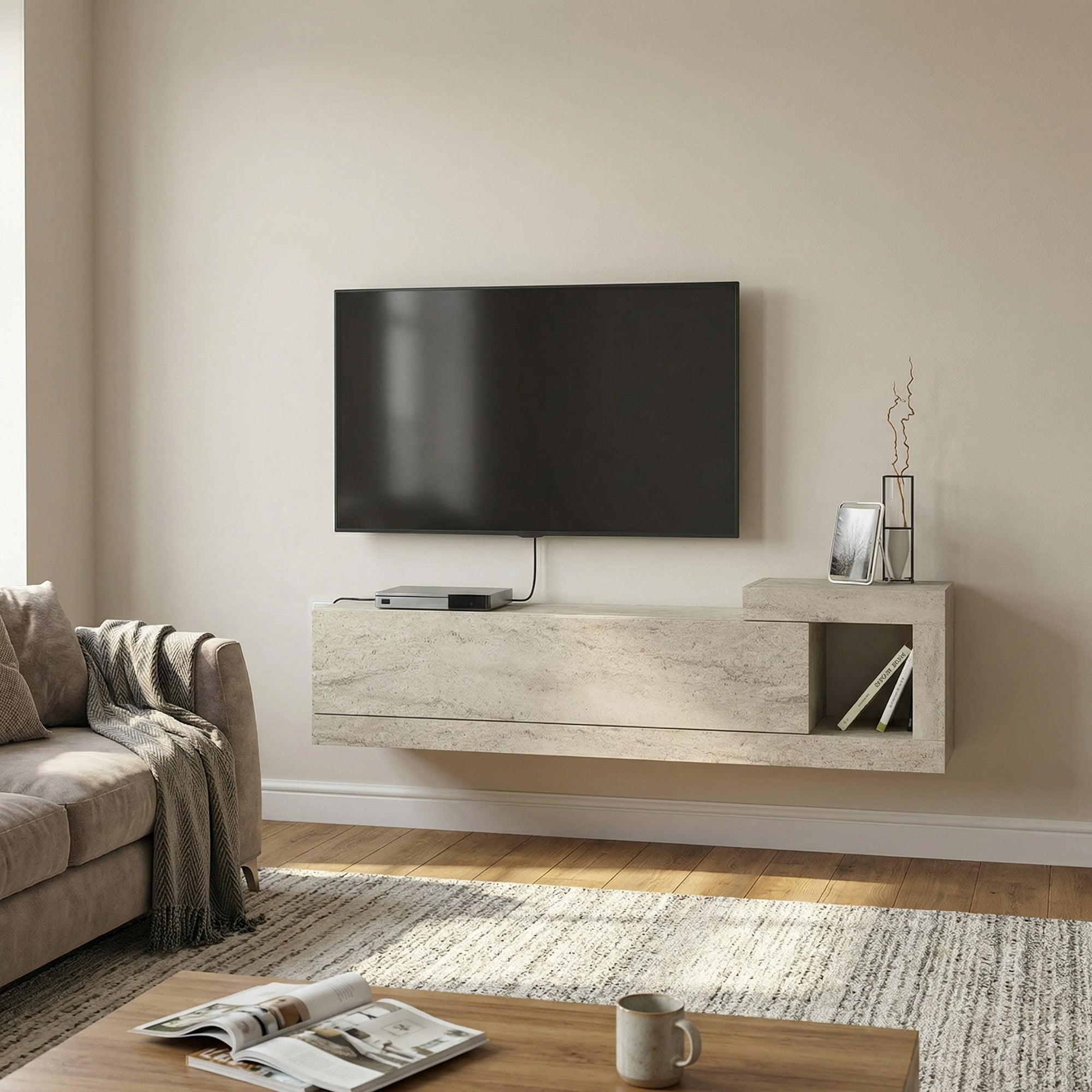 TV Lowboard Bliss Beige Trawertin Optik