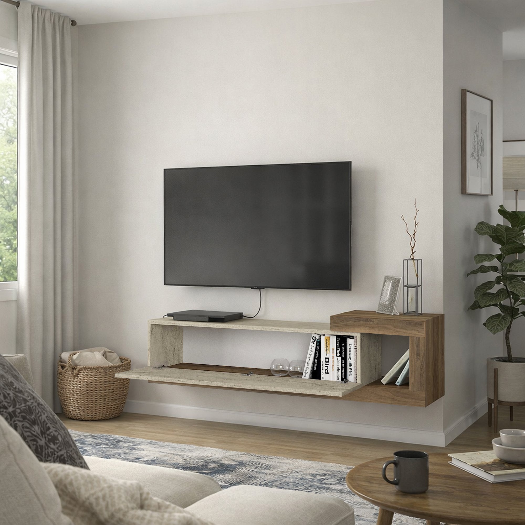 TV Lowboard Bliss Beige Trawertin Optik-Braun