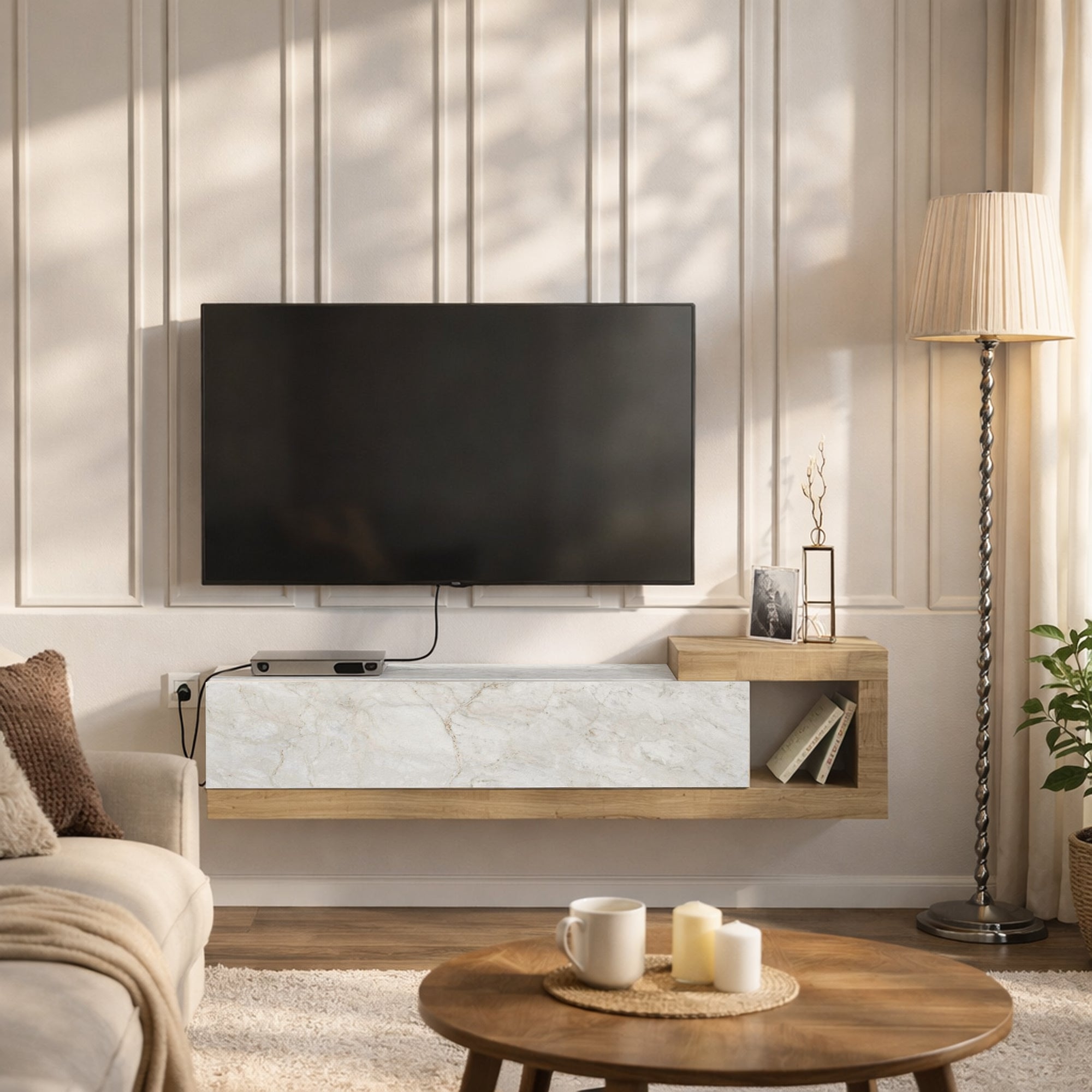 TV Lowboard Bliss Wieß Marmor Optik-Safir