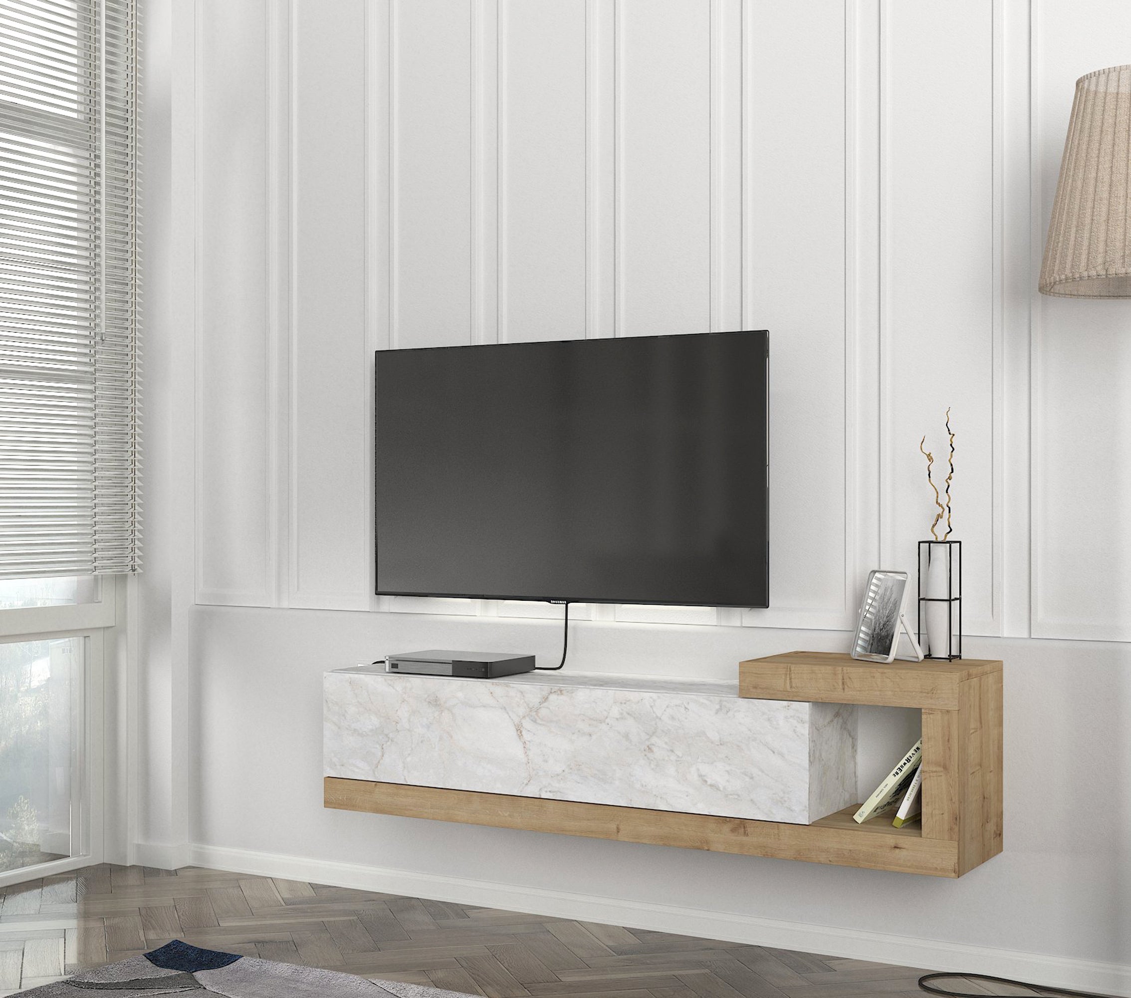 TV Lowboard Bliss Wieß Marmor Optik-Safir