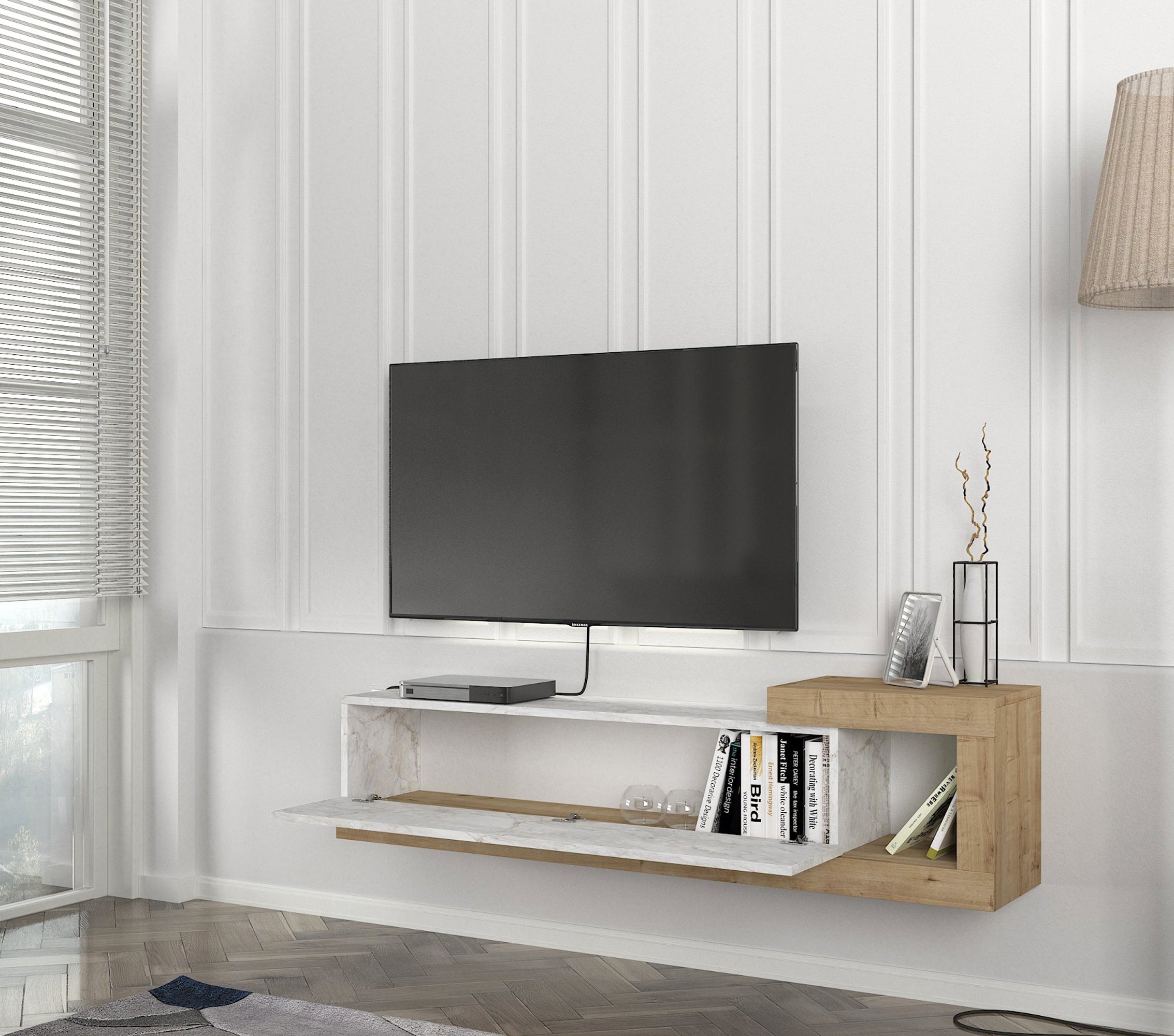 TV Lowboard Bliss Wieß Marmor Optik-Safir