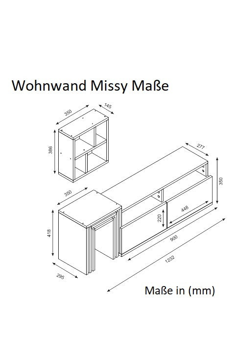Wohnwand Missy Weiß Walnuss