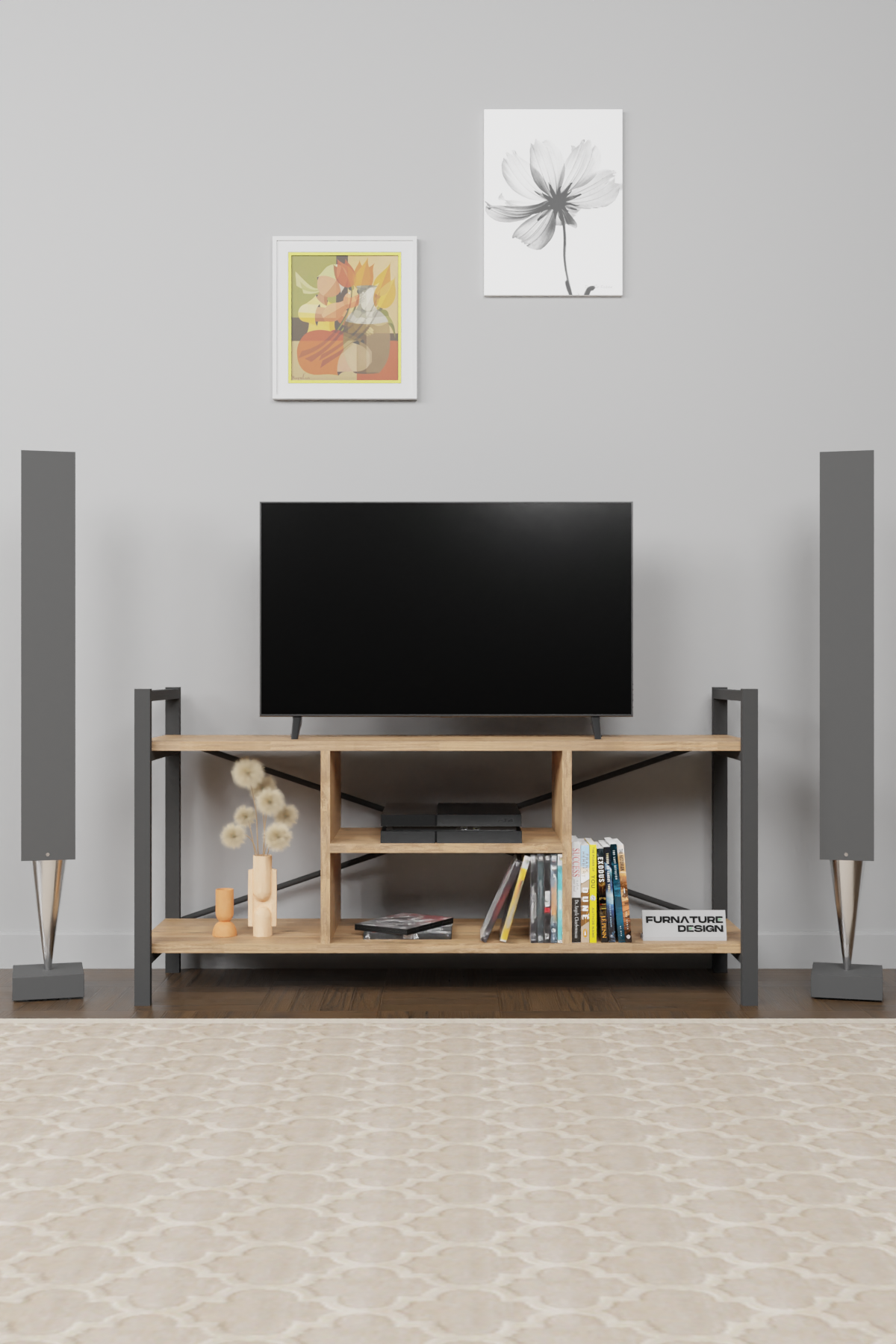 TV Lowboard mit Metallrahmen Walnuss