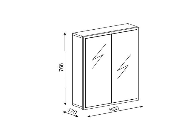 Badschrank Hängeschrank mit Spiegel Weiß 60 cm/ 76,6 cm/ 17 cm