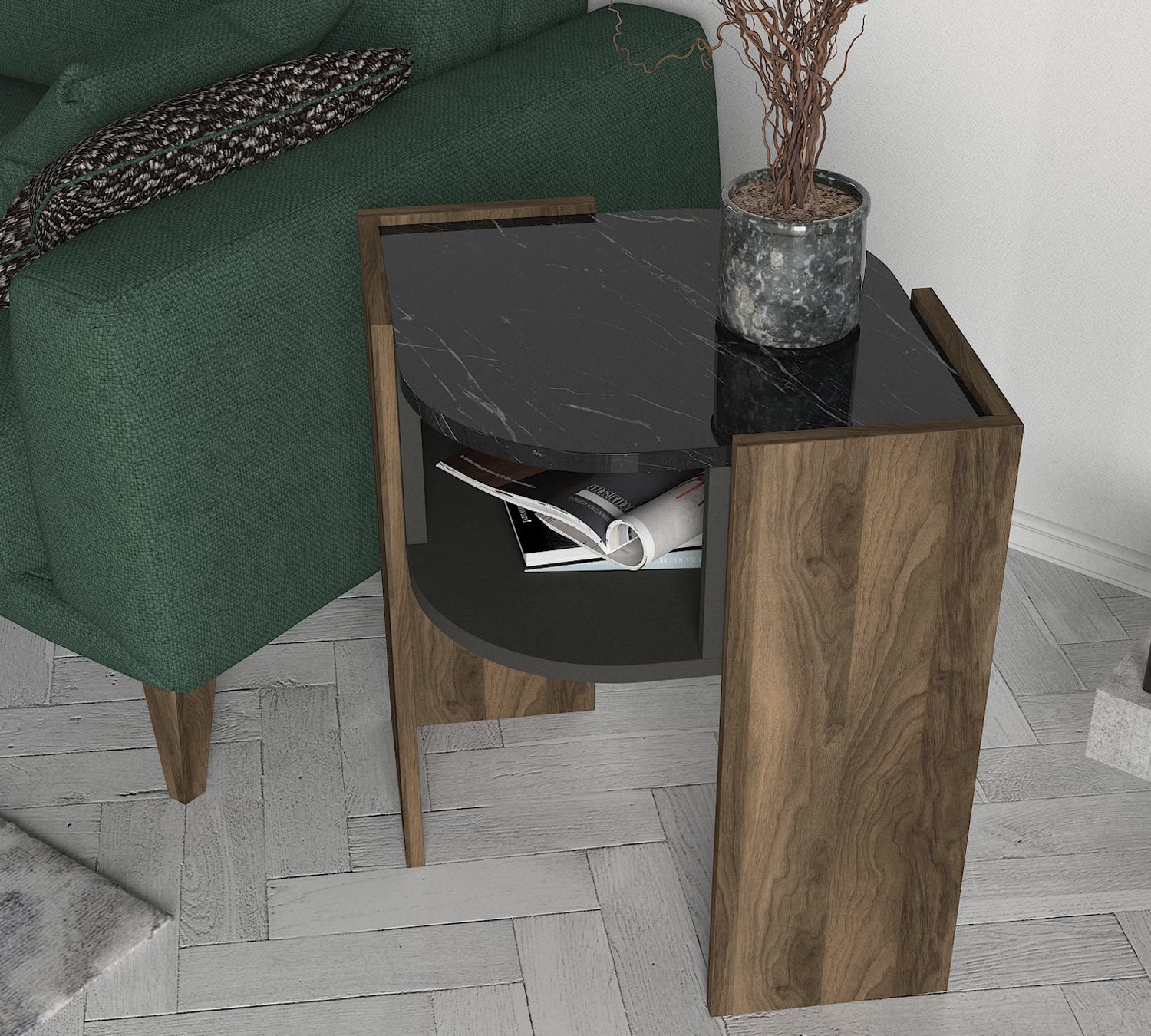 Beistelltisch Marbel Walnuss Marmor Optik